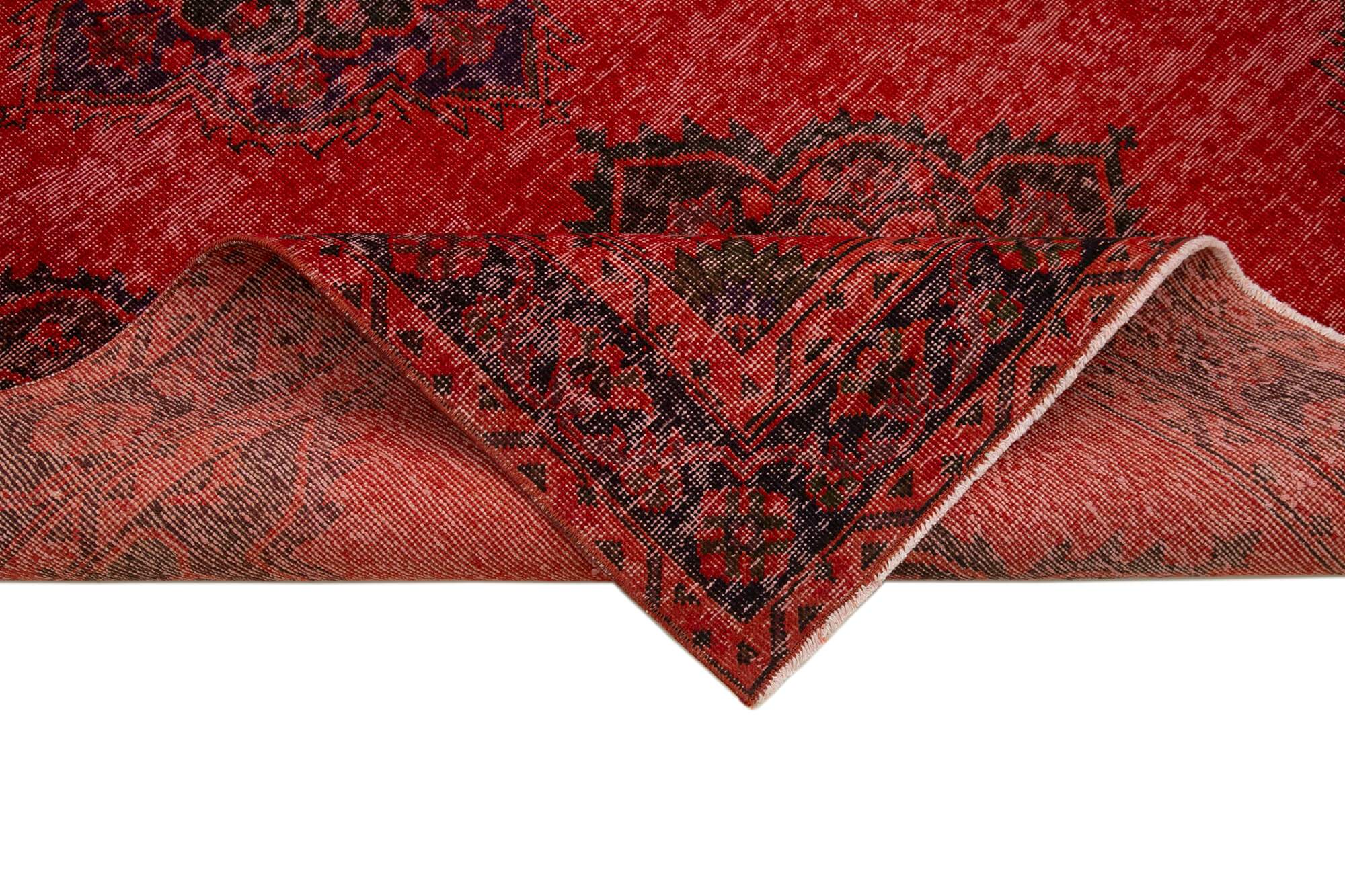 Handmade Wool Area Rug – Red Vintage Cotton Rug 4'11'' x 12'8'' | Turkish Hand Knotted Carpet