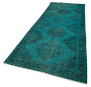 Vintage Cotton Wool Rug - Handmade Area Rug Turquoise Wool Carpet 4'6''x13'4''