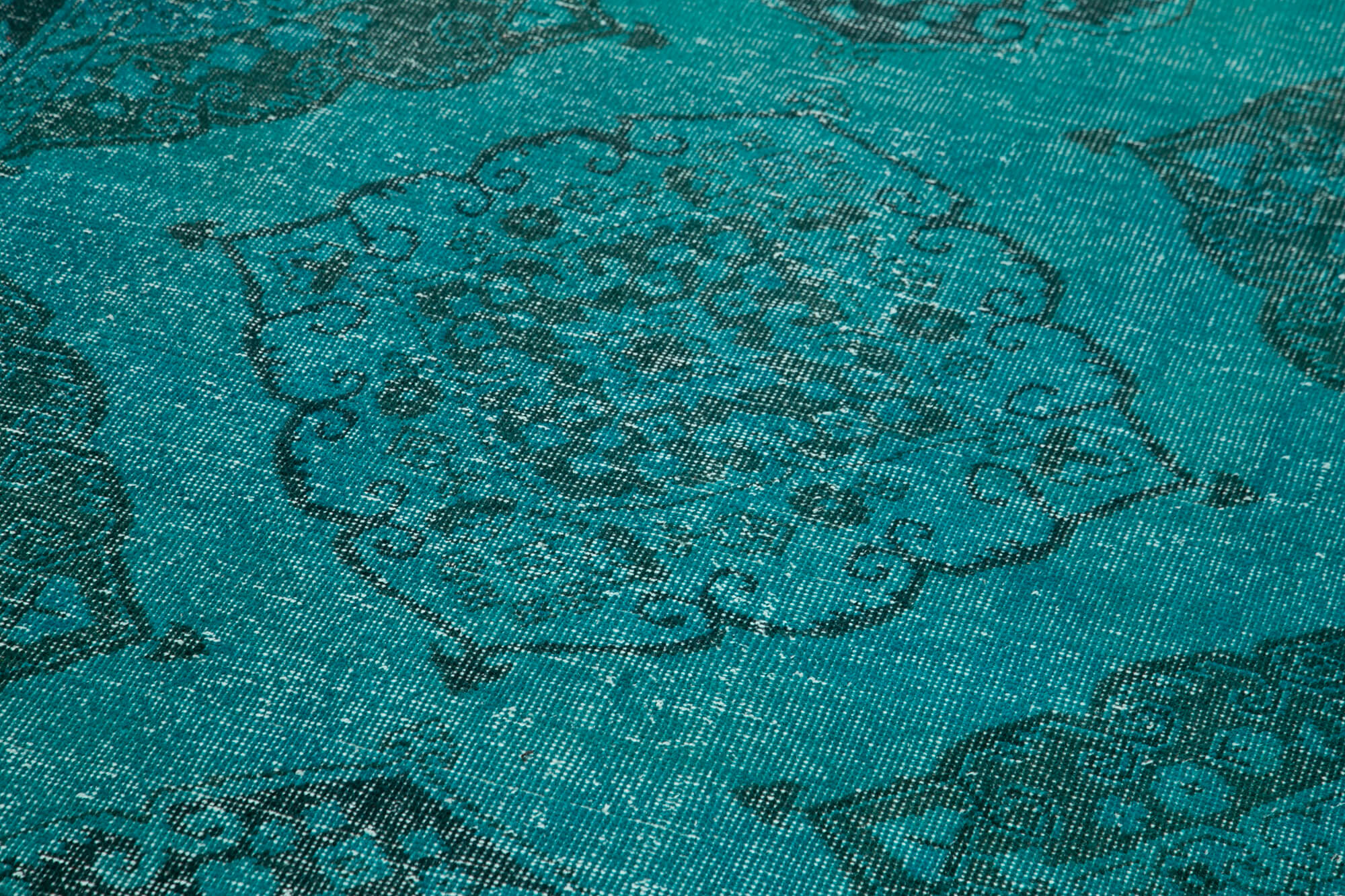 Vintage Cotton Wool Rug - Handmade Area Rug Turquoise Wool Carpet 4'6''x13'4''