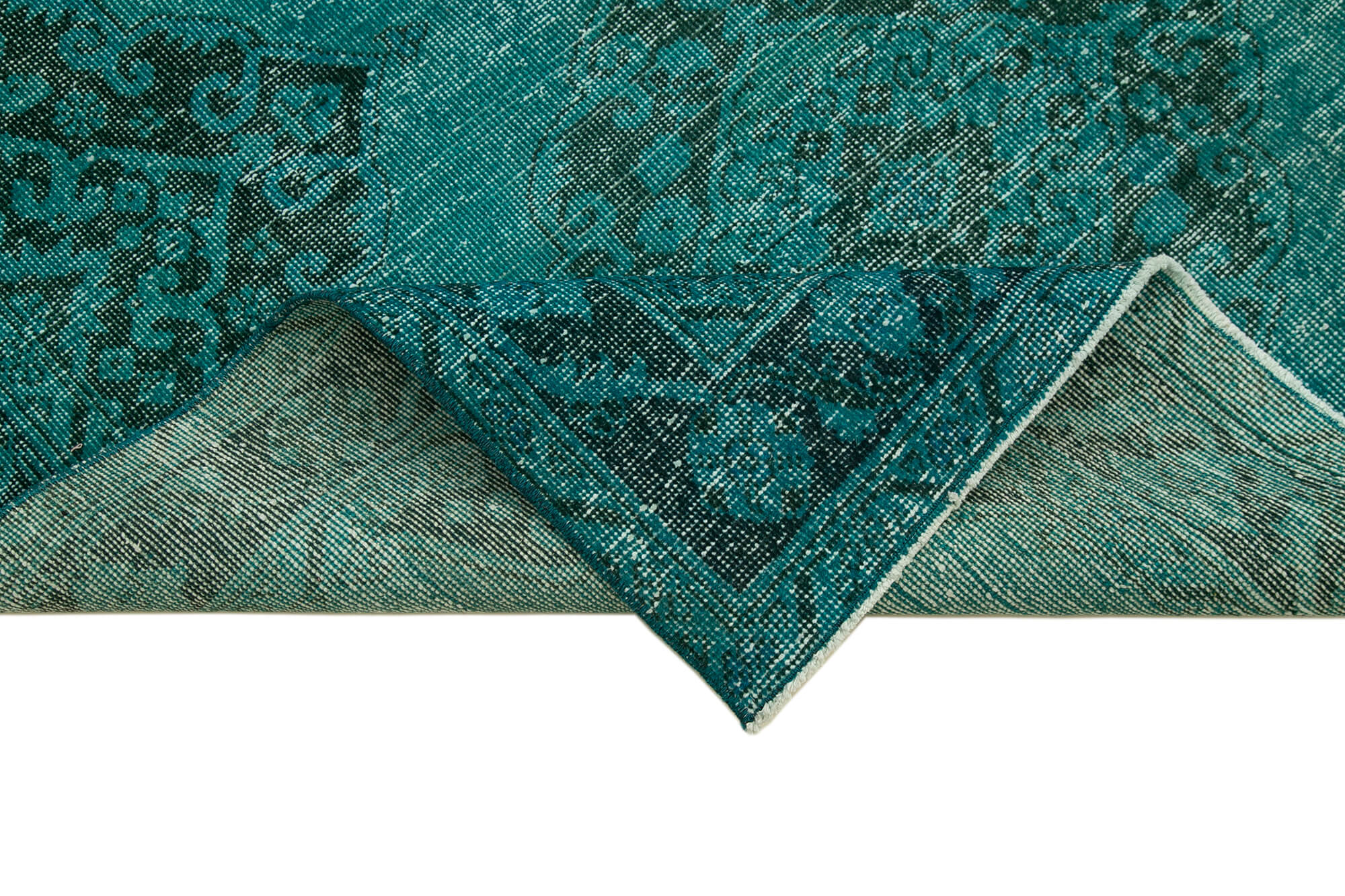 Vintage Cotton Wool Rug - Handmade Area Rug Turquoise Wool Carpet 4'6''x13'4''