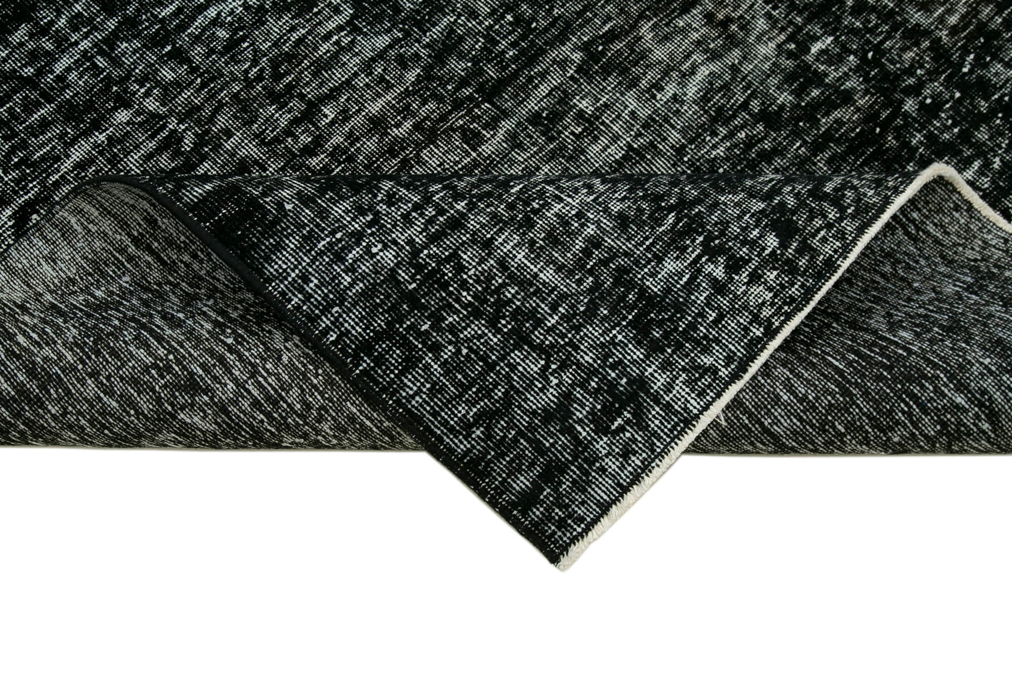 Handmade Wool Area Rug - Black Vintage Rug 4'8'' x 11'4'' | Durable Cotton Weave