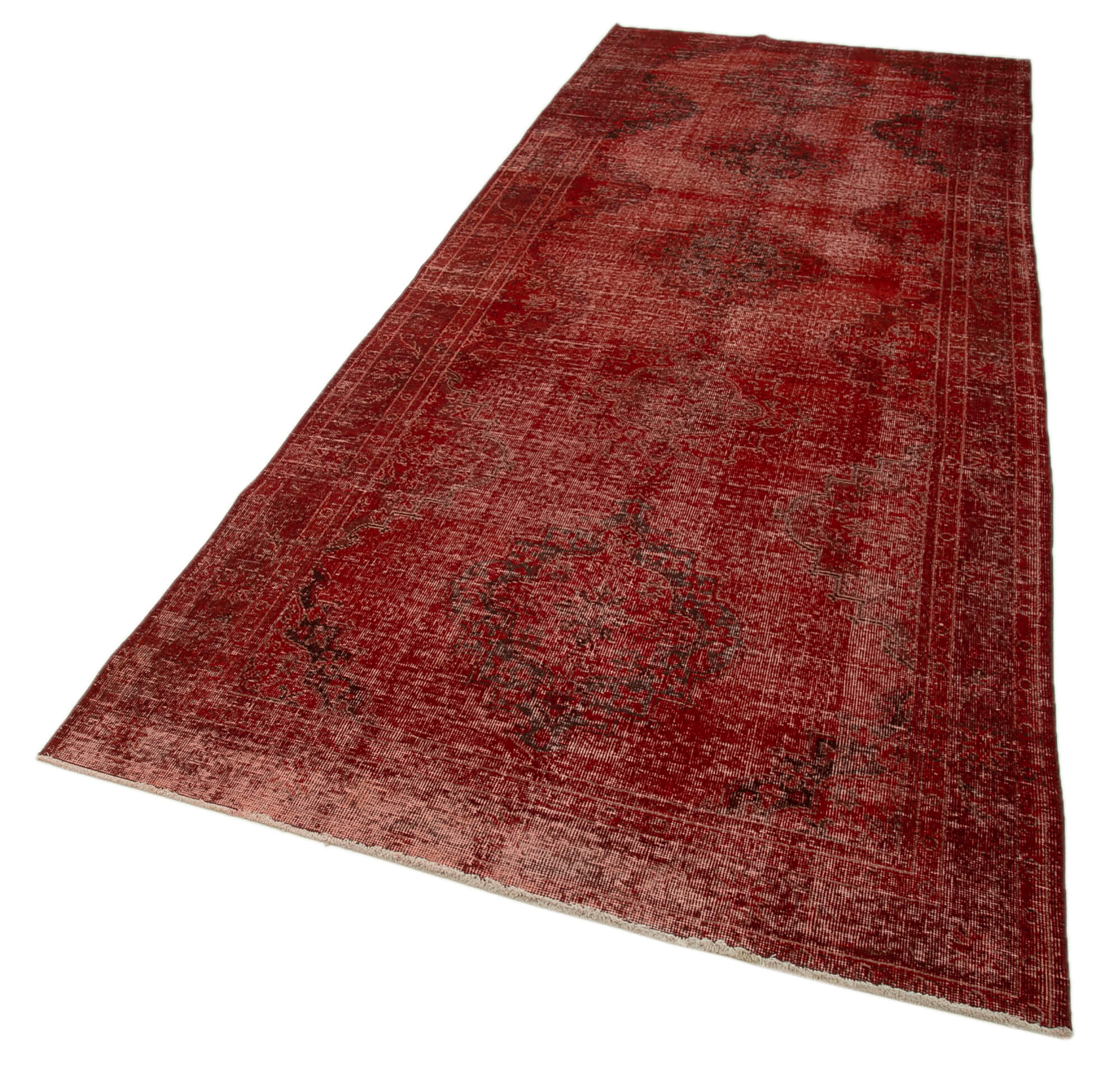 Handmade Vintage Area Rug – Red Turkish Vintage Rug, Cotton Wool Carpet 4'6''x12'3''