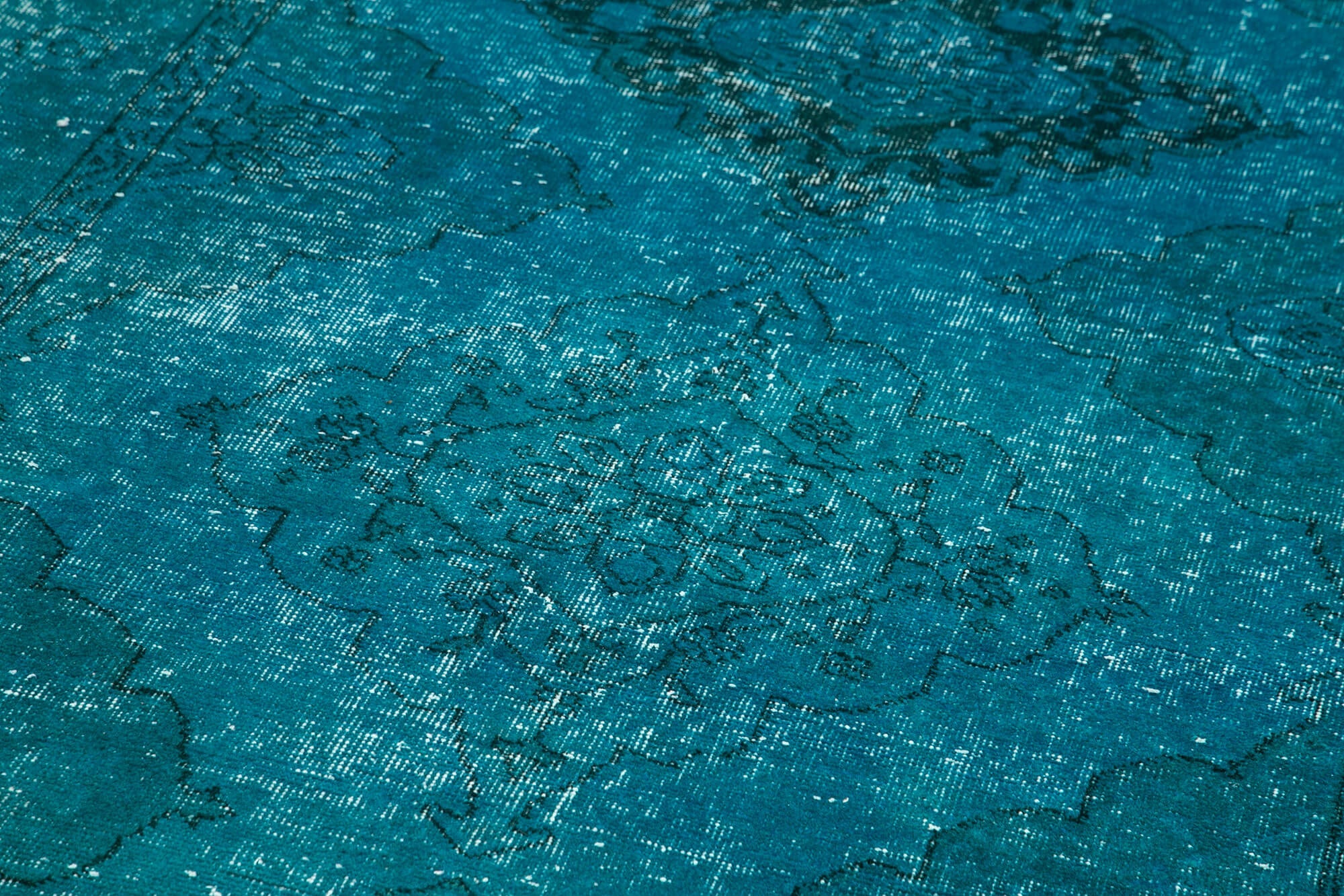 Handmade Vintage Area Rug – Turquoise Wool & Cotton Carpet 4'8''x13'1'' Boho Style