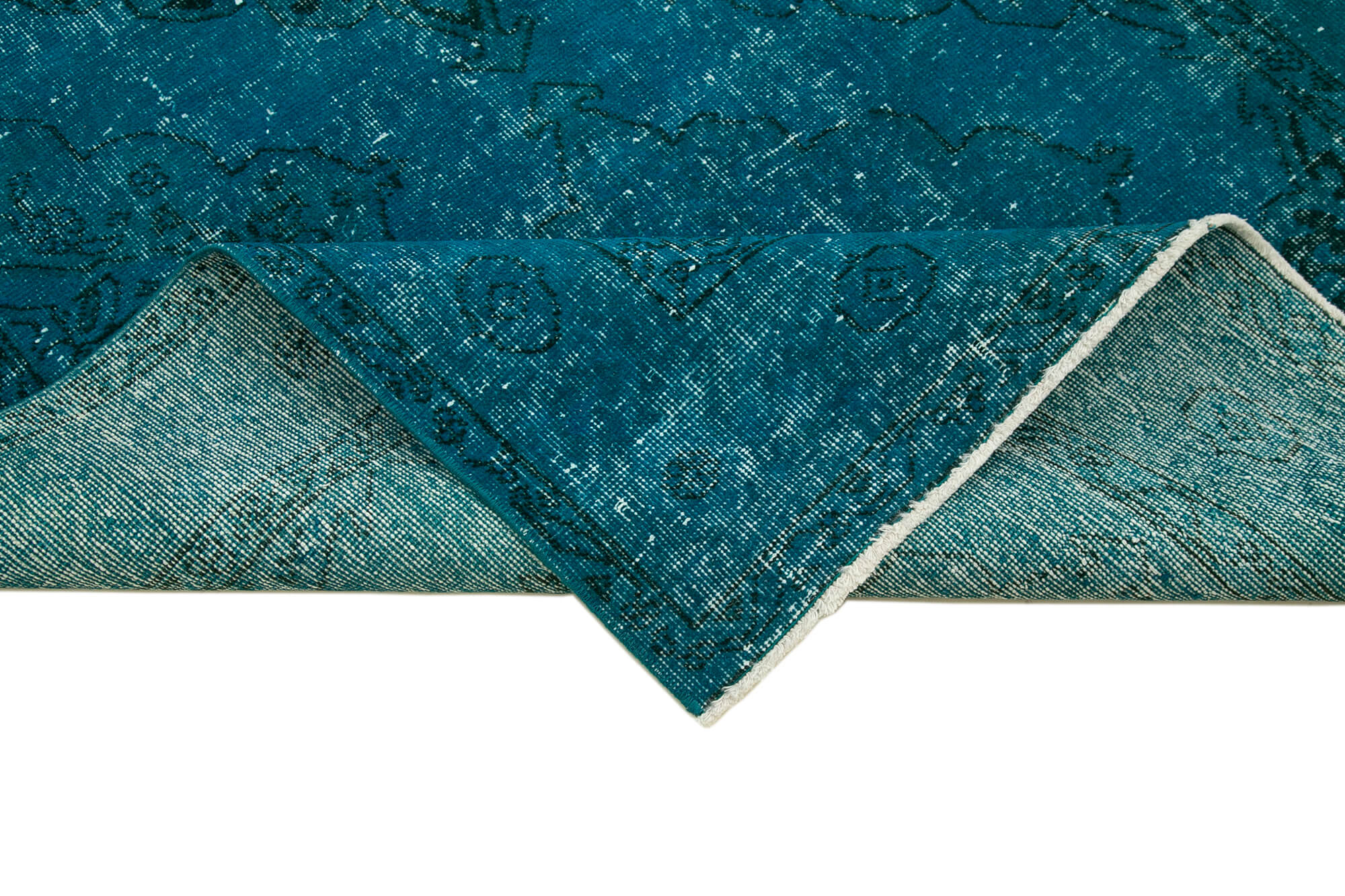 Handmade Vintage Area Rug – Turquoise Wool & Cotton Carpet 4'8''x13'1'' Boho Style