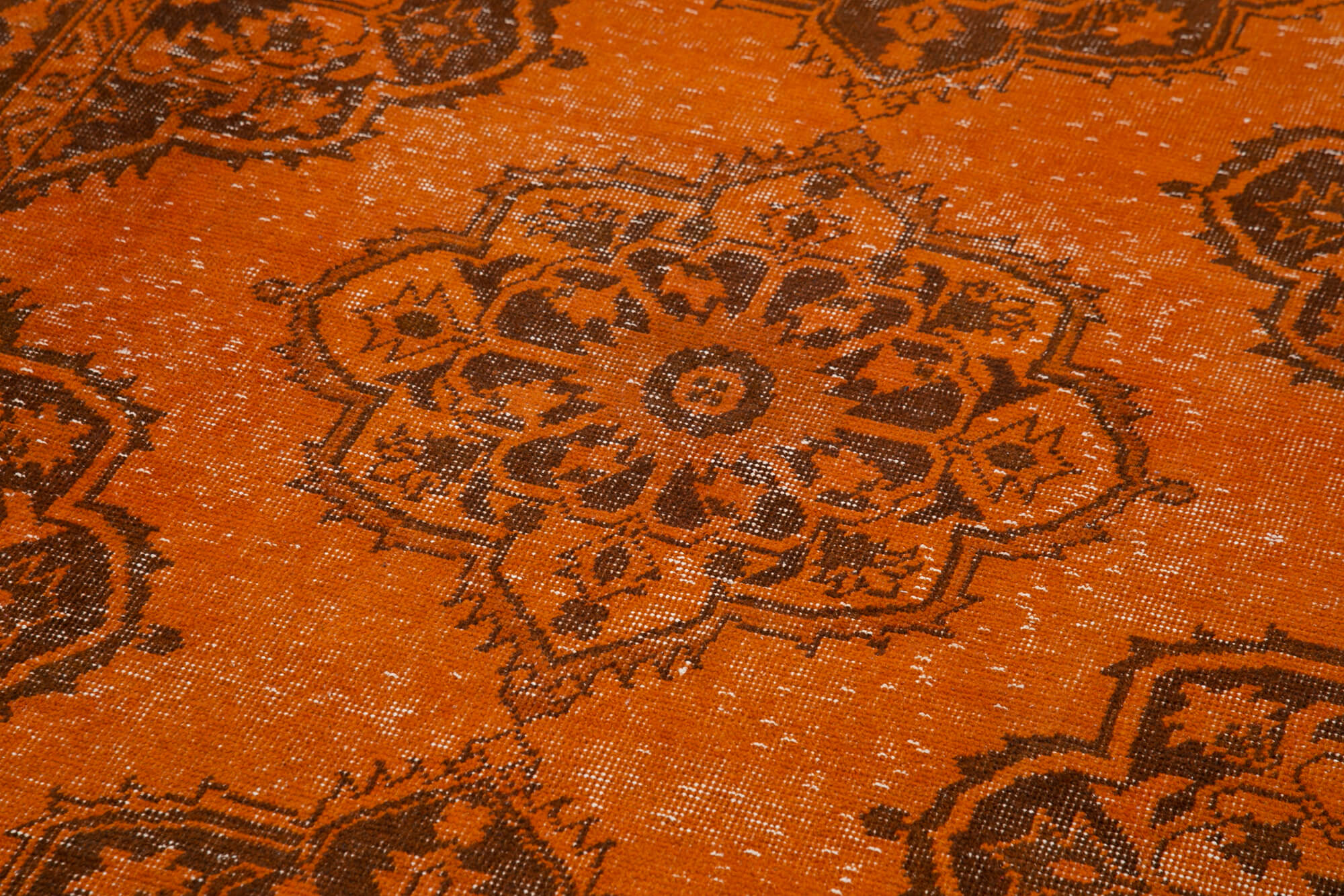 Vintage Cotton Wool Rug - Handmade Area Rug 4'8'' x 12'4'' Orange Bohemian Style