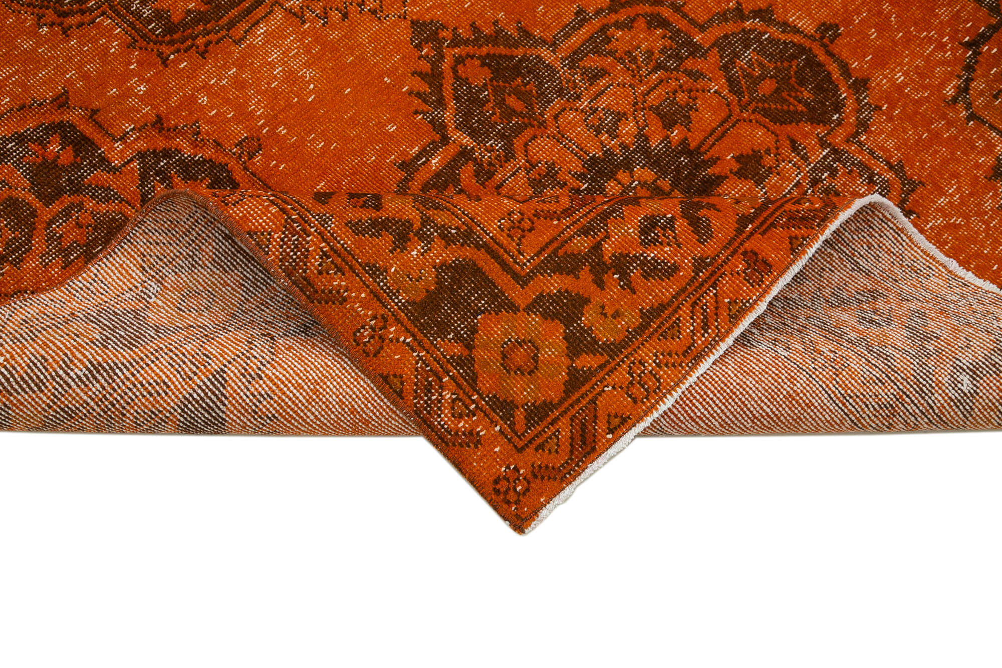 Vintage Cotton Wool Rug - Handmade Area Rug 4'8'' x 12'4'' Orange Bohemian Style