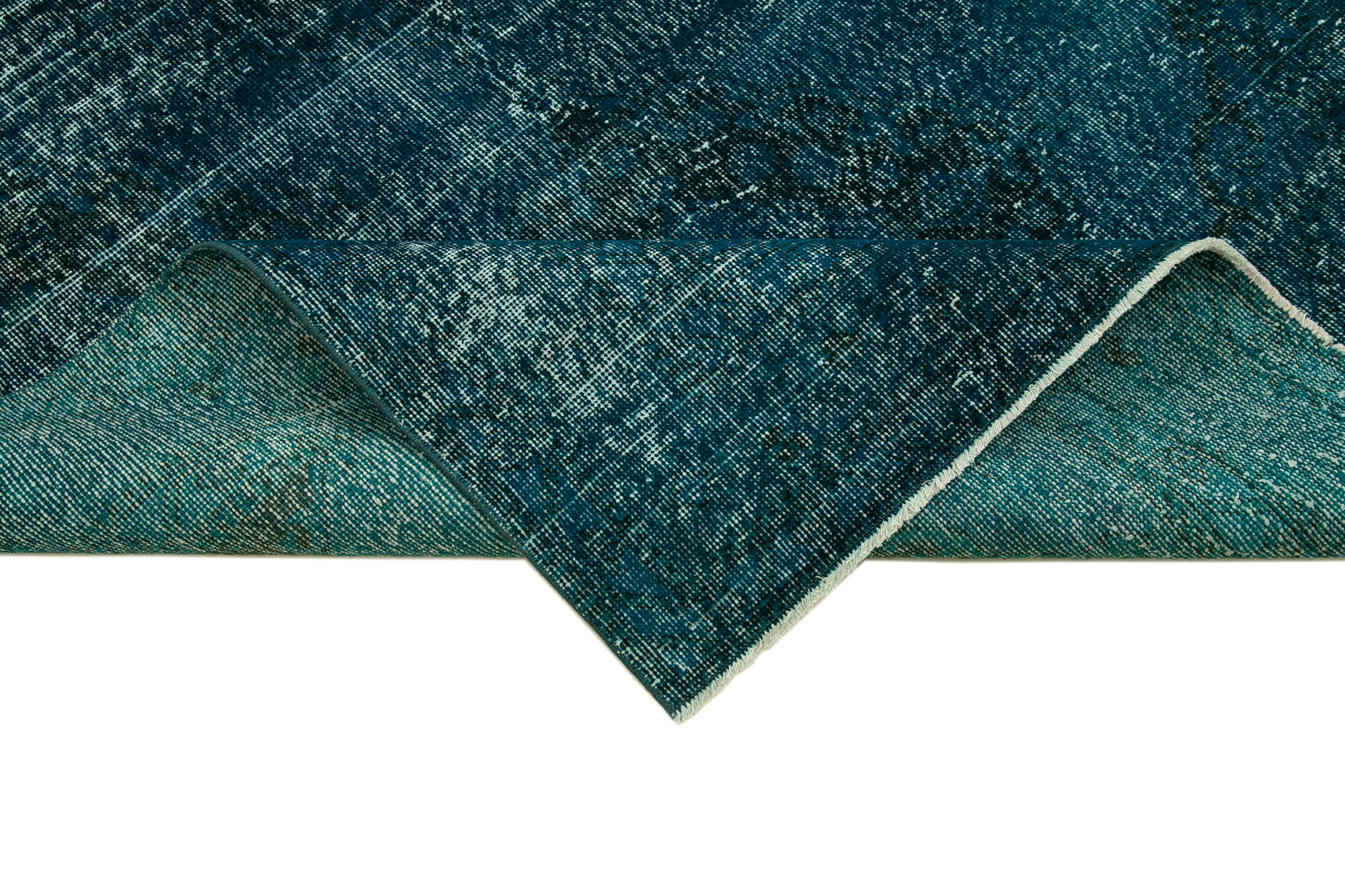 Handmade Vintage Area Rug – Turquoise Wool Rug | Cotton Wool Carpet 4'8''x12'9''