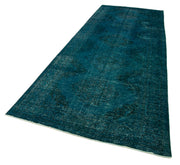 Handmade Vintage Area Rug - Turquoise Cotton Wool Rug 4'9'' x 12'10'' Soft Wool Carpet