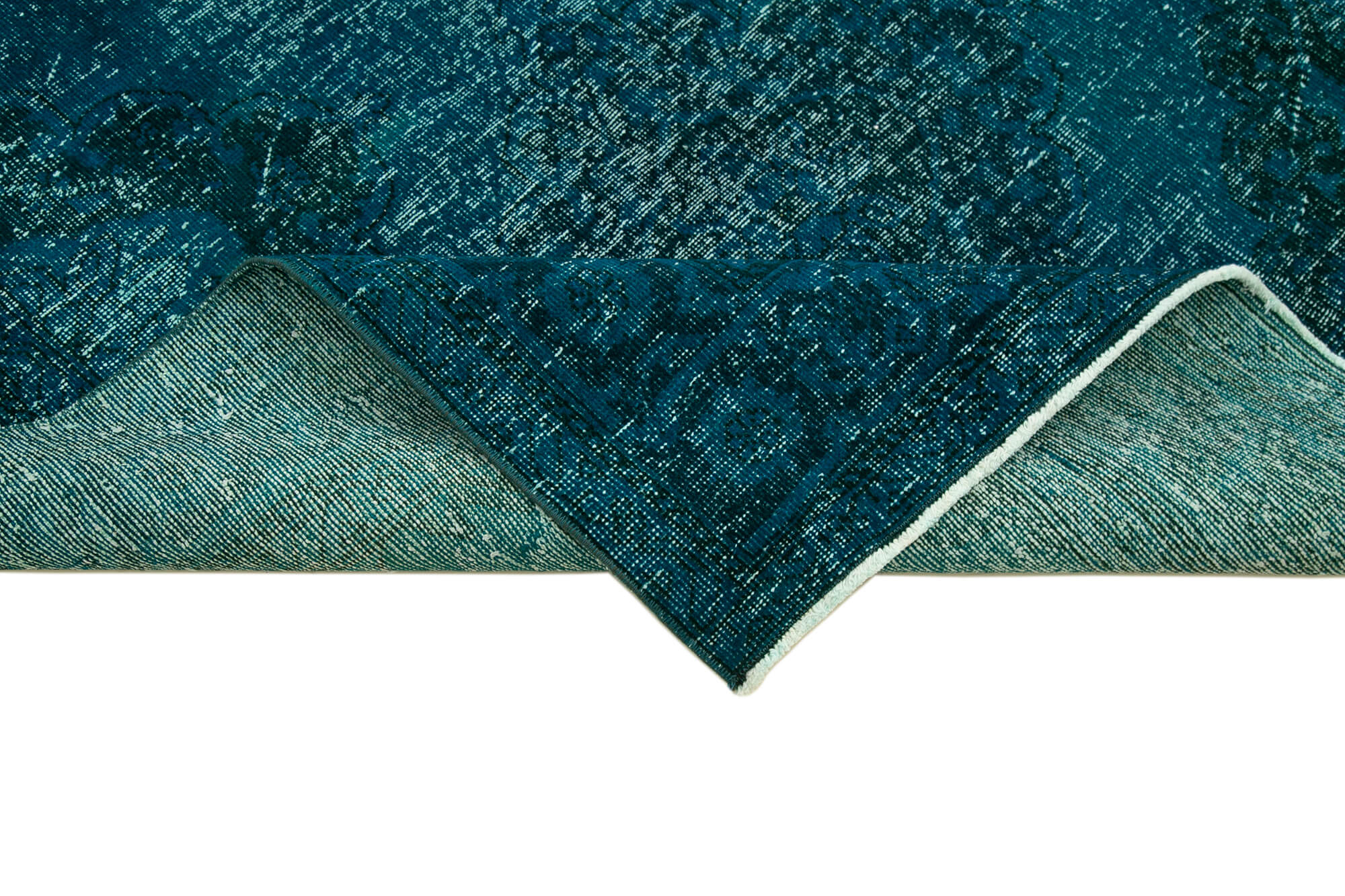 Handmade Vintage Area Rug - Turquoise Cotton Wool Rug 4'9'' x 12'10'' Soft Wool Carpet