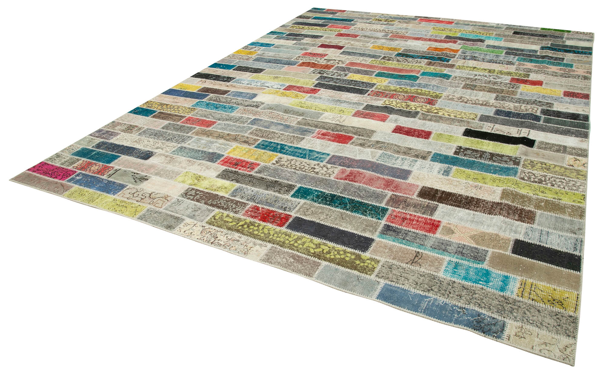 Handmade Area Rug - Kirk Yama Pink Patchwork Cotton Wool Carpet 9'11''x13'5''
