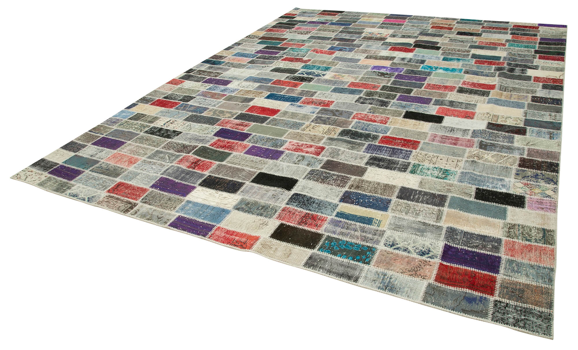 Handmade Wool Area Rug – Pink Patchwork Carpet Cotton Wool Rug 10'1''x13'1''