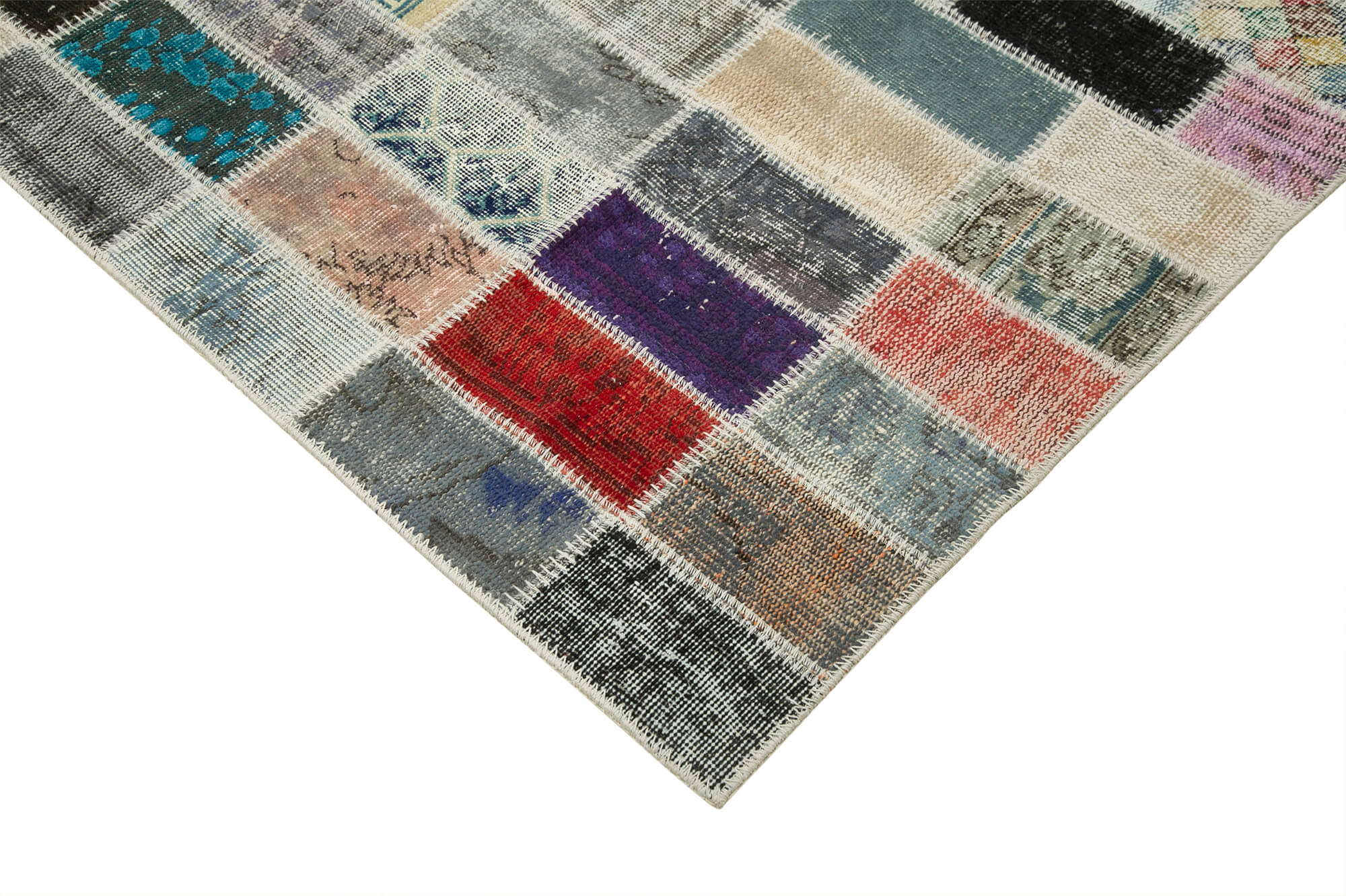 Handmade Wool Area Rug – Pink Patchwork Carpet Cotton Wool Rug 10'1''x13'1''