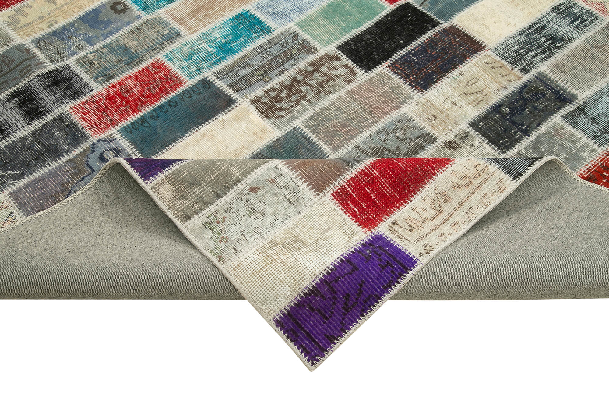 Handmade Wool Area Rug – Pink Patchwork Carpet Cotton Wool Rug 10'1''x13'1''