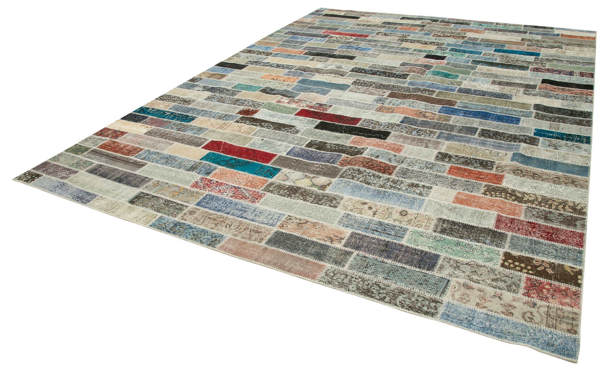 Handmade Wool Area Rug – Pink Patchwork Rug | Cotton Wool Rug, Vintage Design 9'10''x13'3''