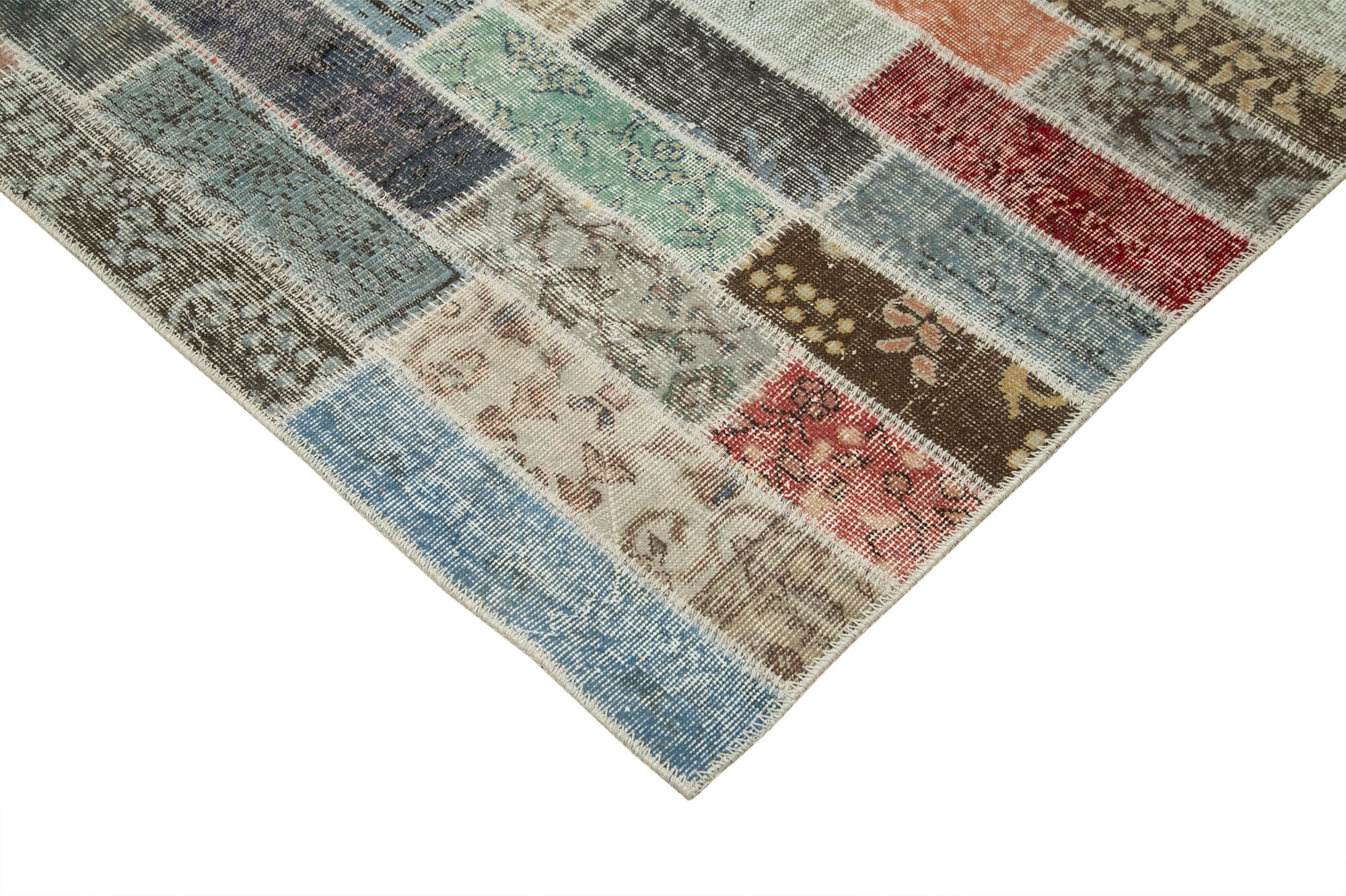 Handmade Wool Area Rug – Pink Patchwork Rug | Cotton Wool Rug, Vintage Design 9'10''x13'3''