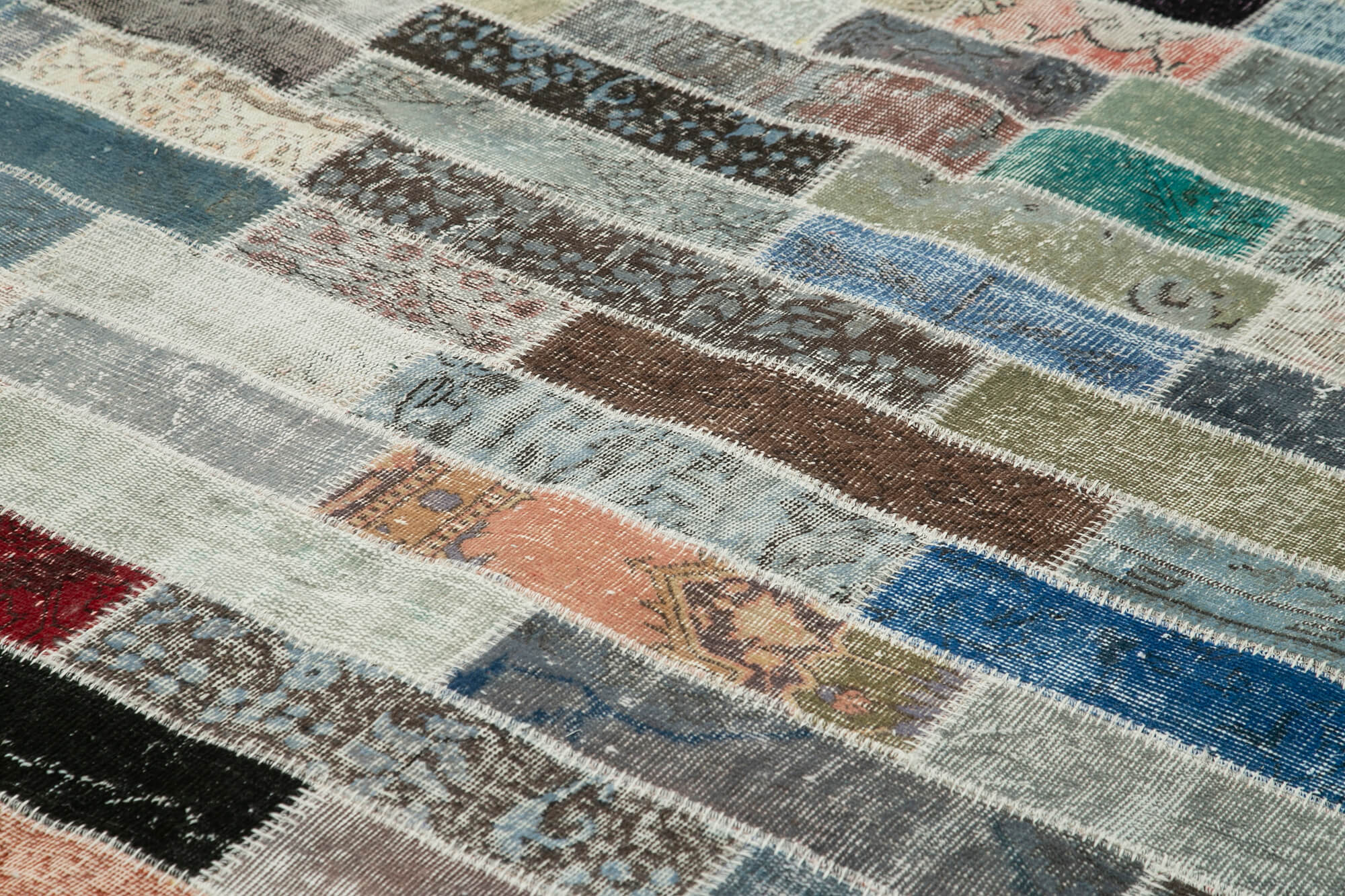 Handmade Wool Area Rug – Pink Patchwork Rug | Cotton Wool Rug, Vintage Design 9'10''x13'3''