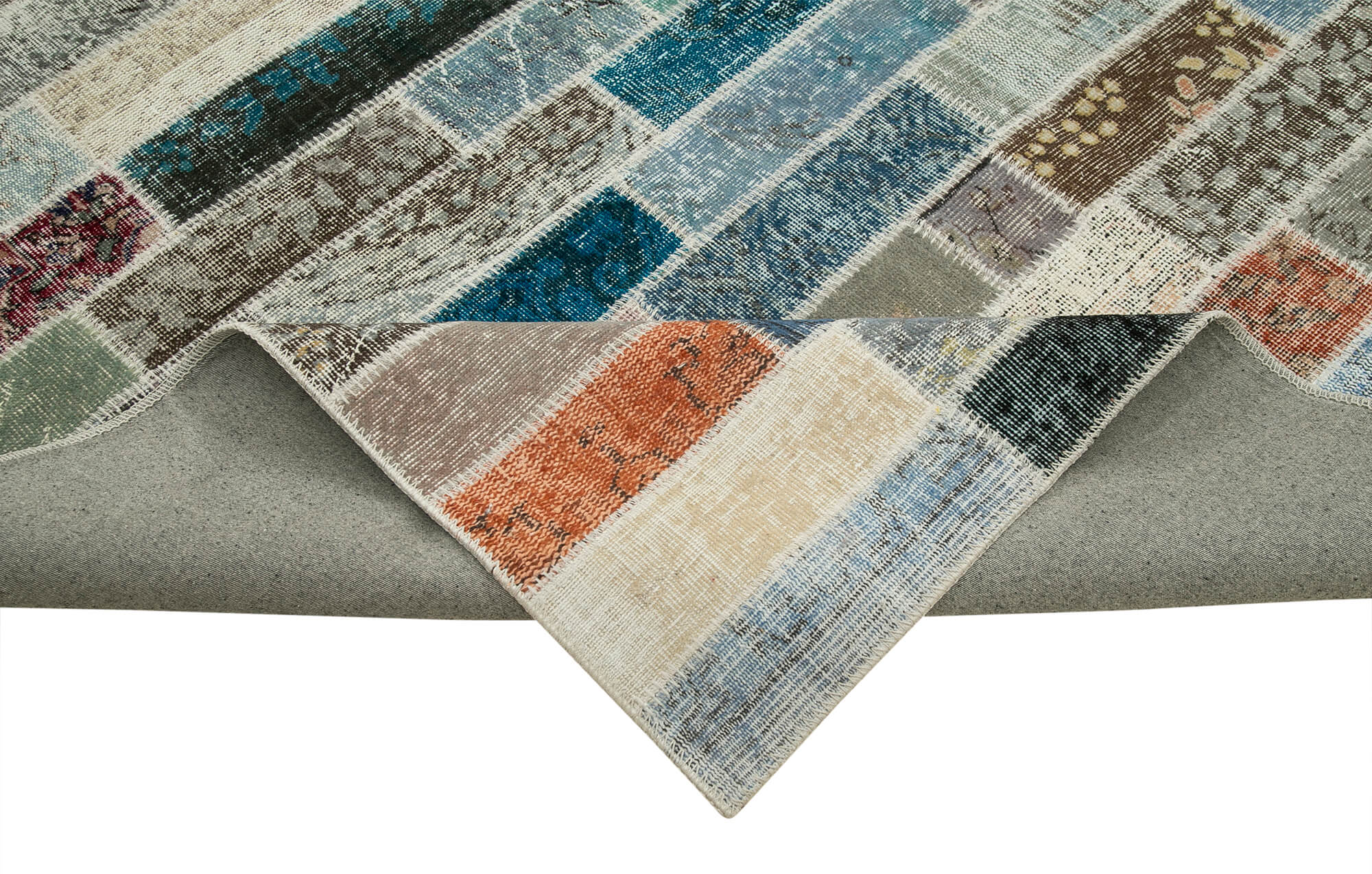 Handmade Wool Area Rug – Pink Patchwork Rug | Cotton Wool Rug, Vintage Design 9'10''x13'3''