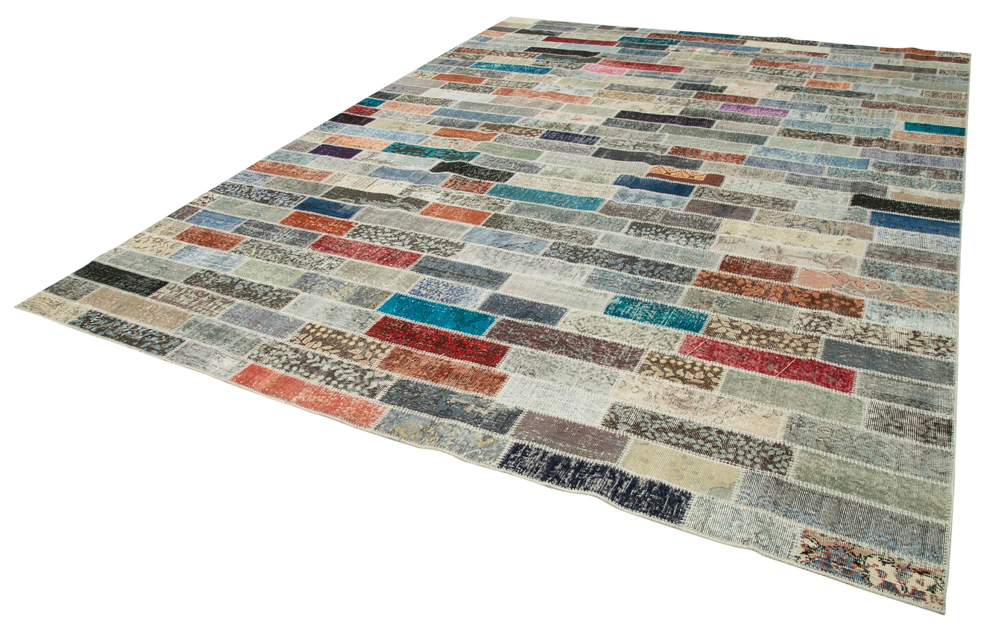 Handmade Patchwork Rug - Kirk Yama Pink Cotton Wool Vintage Area Carpet 9'10''x13'2''