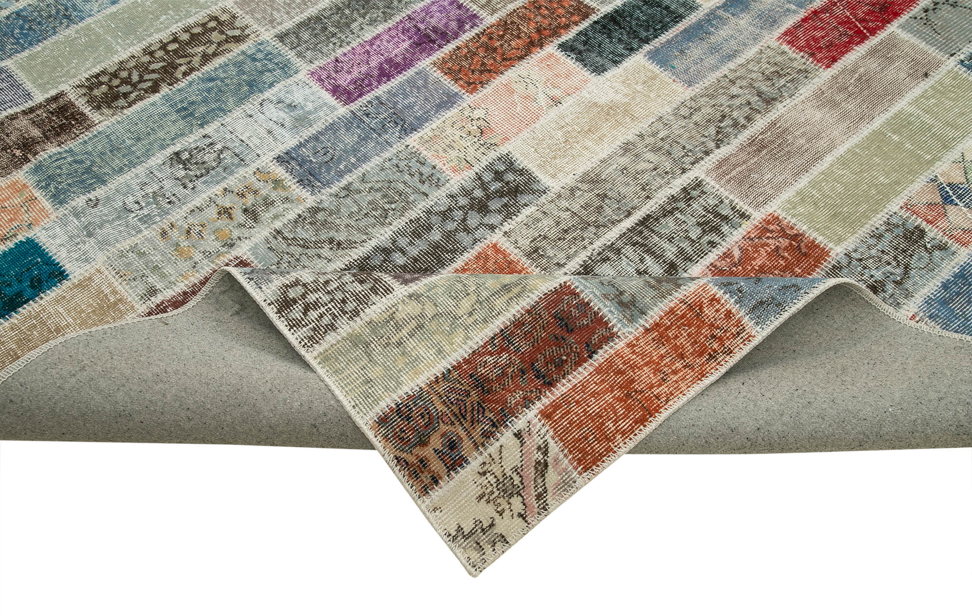 Handmade Patchwork Rug - Kirk Yama Pink Cotton Wool Vintage Area Carpet 9'10''x13'2''