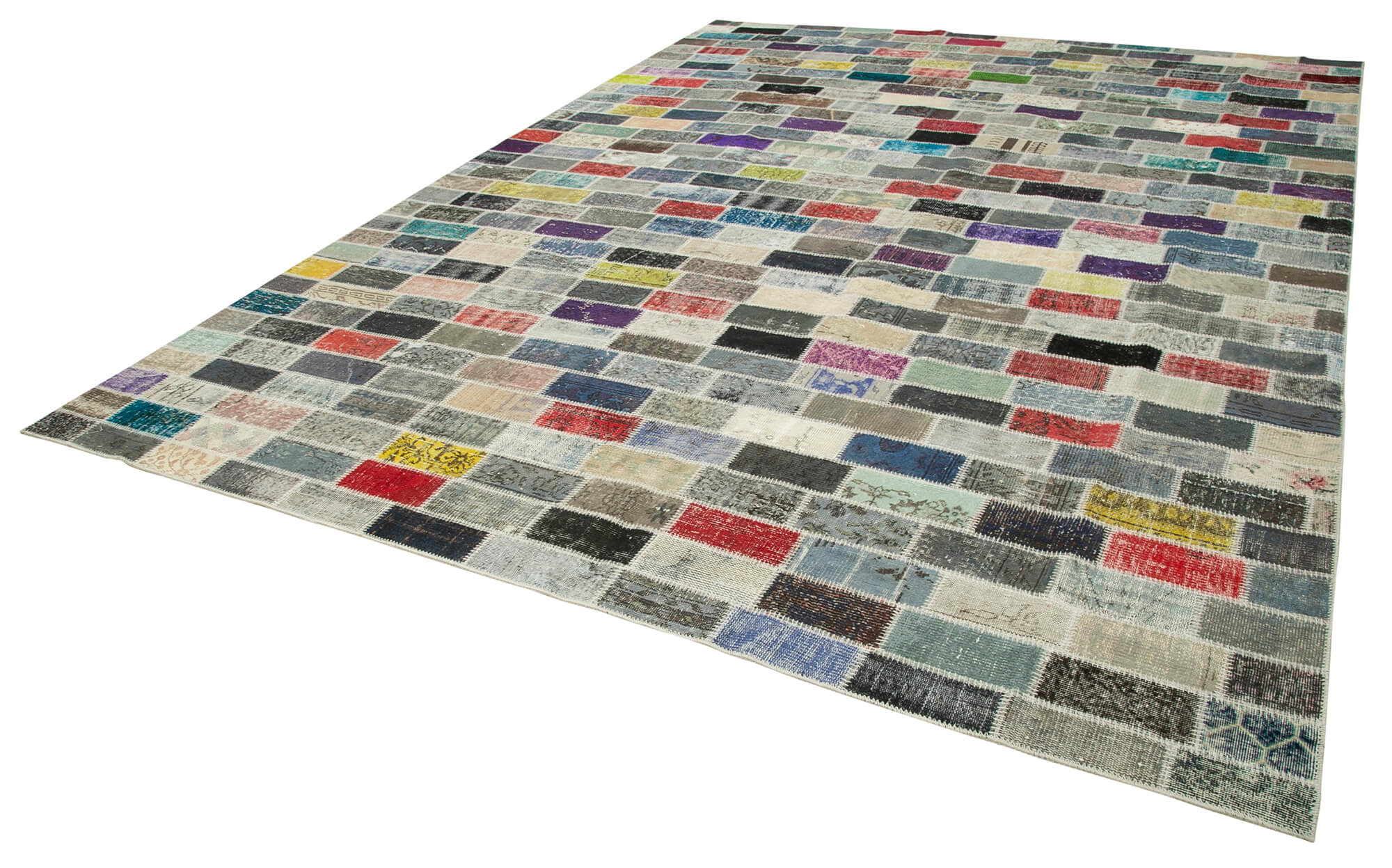 Handmade Area Rug | Pink Patchwork Rug 10'x13'6" - Vintage Wool Carpet by Agacan
