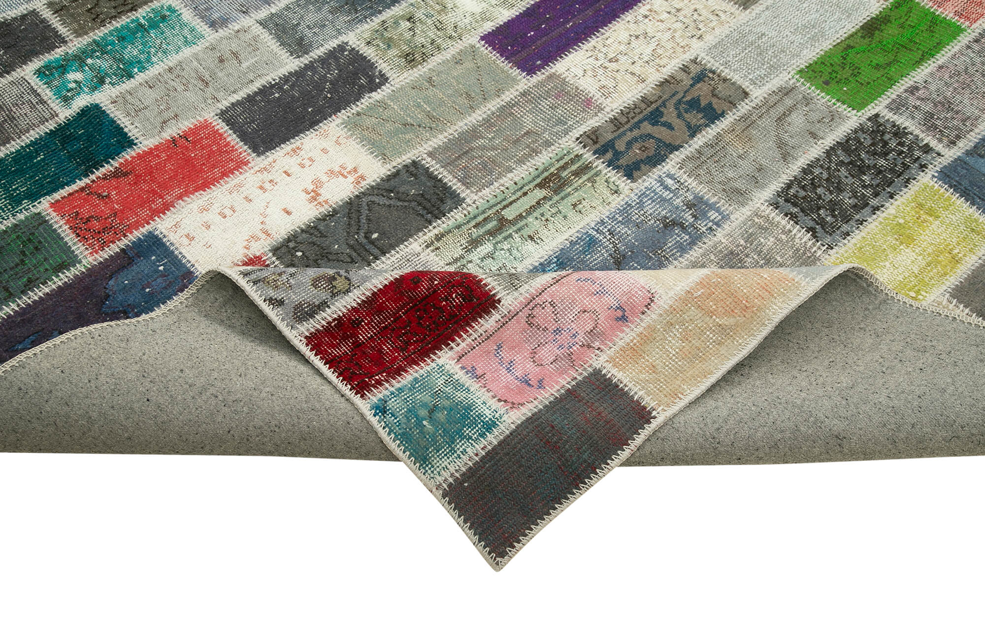 Handmade Area Rug | Pink Patchwork Rug 10'x13'6" - Vintage Wool Carpet by Agacan
