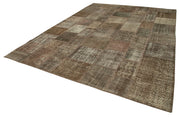Handmade Patchwork Area Rug – Brown Patchwork Carpet Cotton Wool Rug 9'9"x13'3"