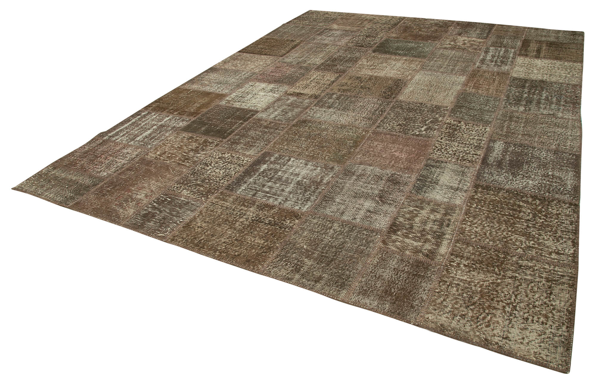 Handmade Patchwork Area Rug – Brown Patchwork Carpet Cotton Wool Rug 9'9"x13'3"