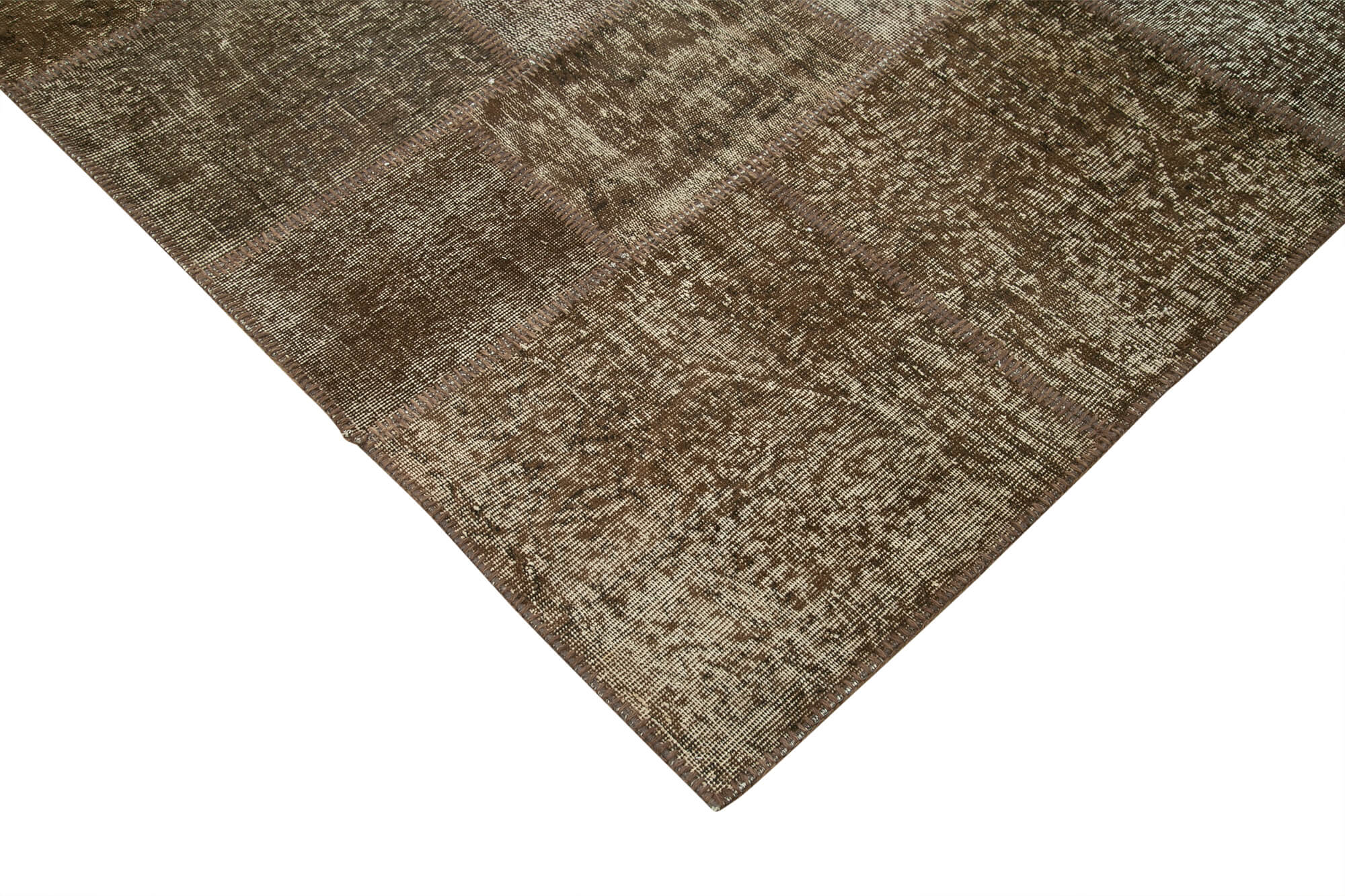 Handmade Patchwork Area Rug – Brown Patchwork Carpet Cotton Wool Rug 9'9"x13'3"