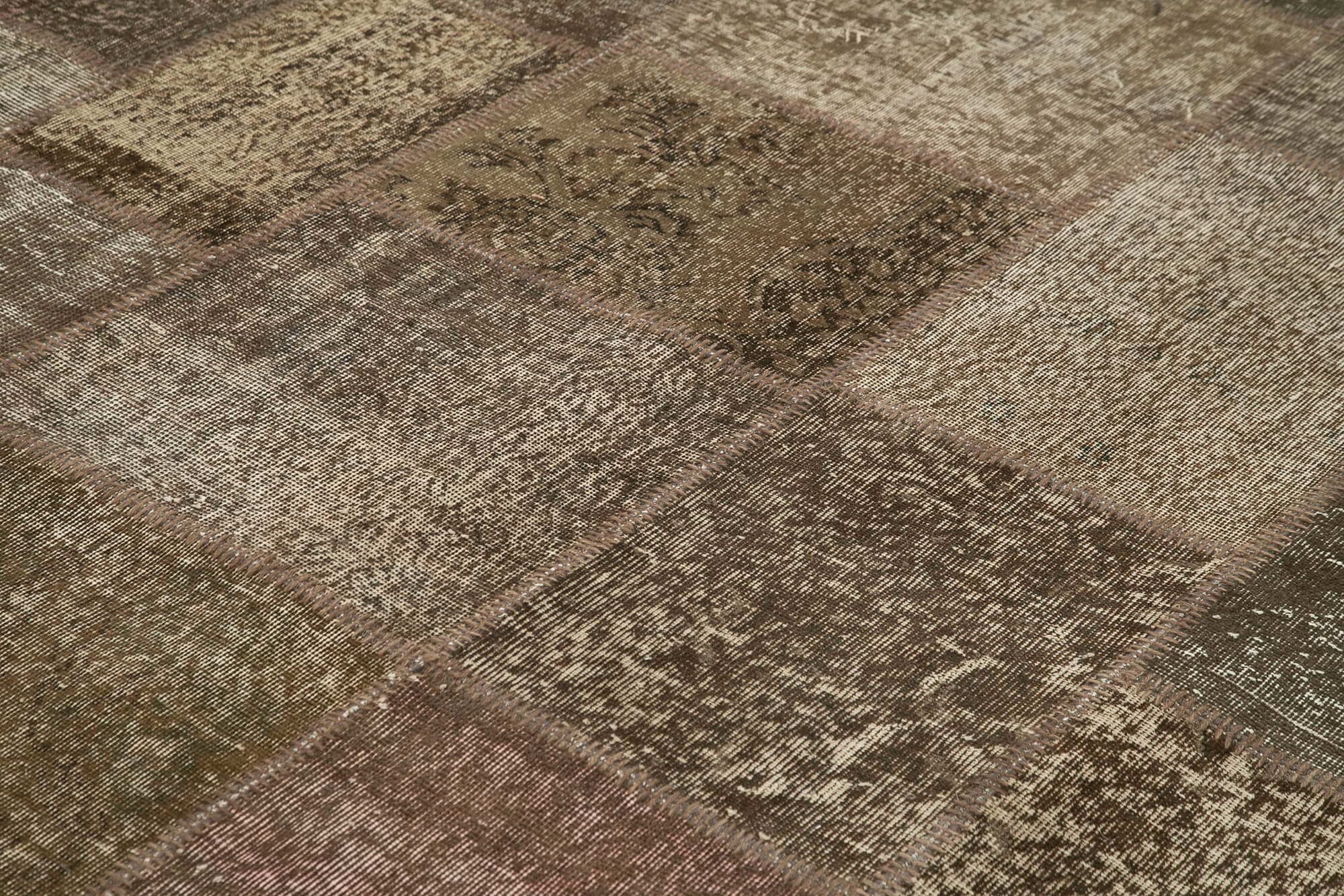 Handmade Patchwork Area Rug – Brown Patchwork Carpet Cotton Wool Rug 9'9"x13'3"