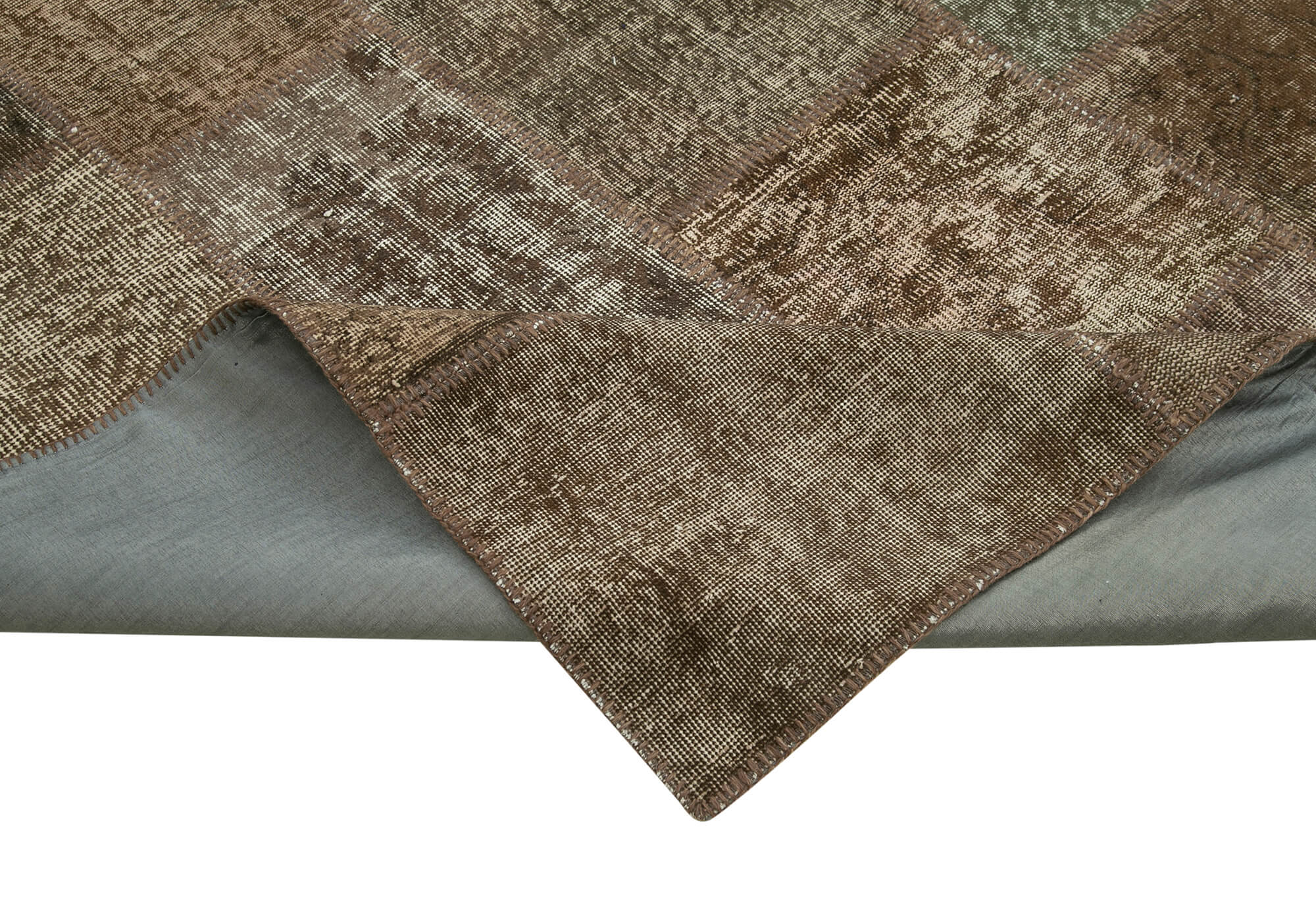 Handmade Patchwork Area Rug – Brown Patchwork Carpet Cotton Wool Rug 9'9"x13'3"