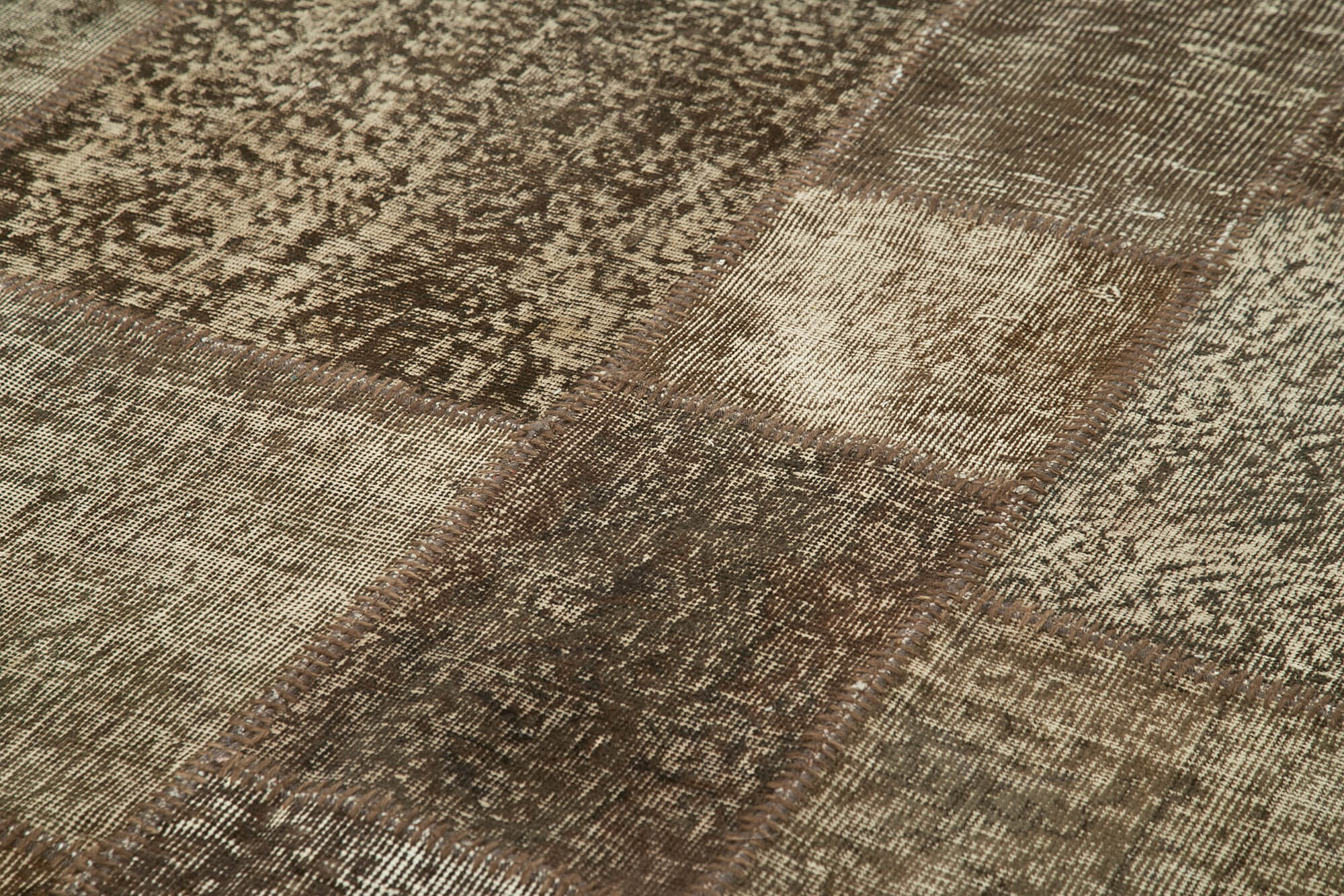 Handmade Area Rug - Kirk Yama Brown Patchwork Cotton Wool Carpet 9'9''x13'3''