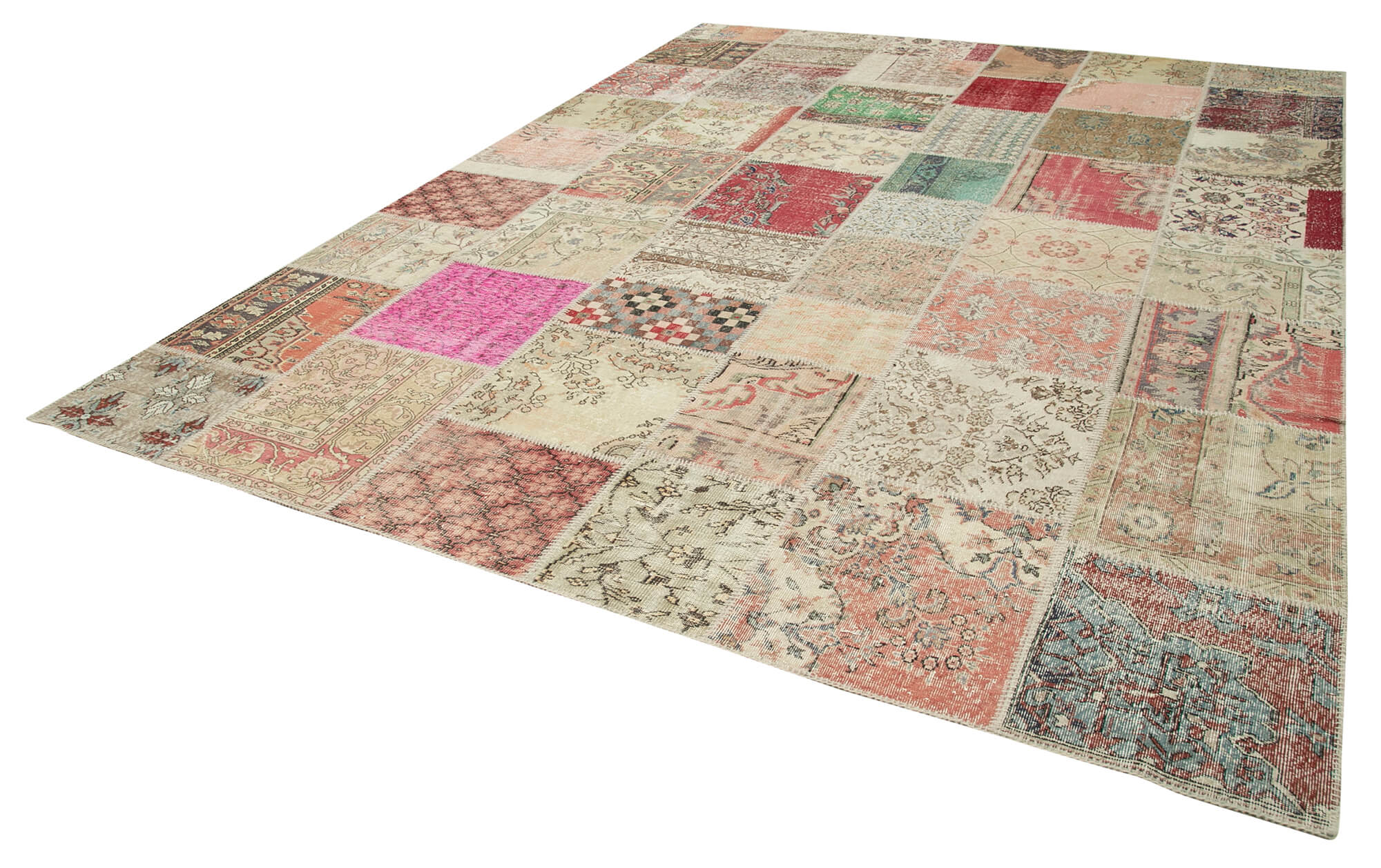 Handmade Area Rug - Kirk Yama Beige Patchwork Cotton Wool Carpet 10'x13'4''