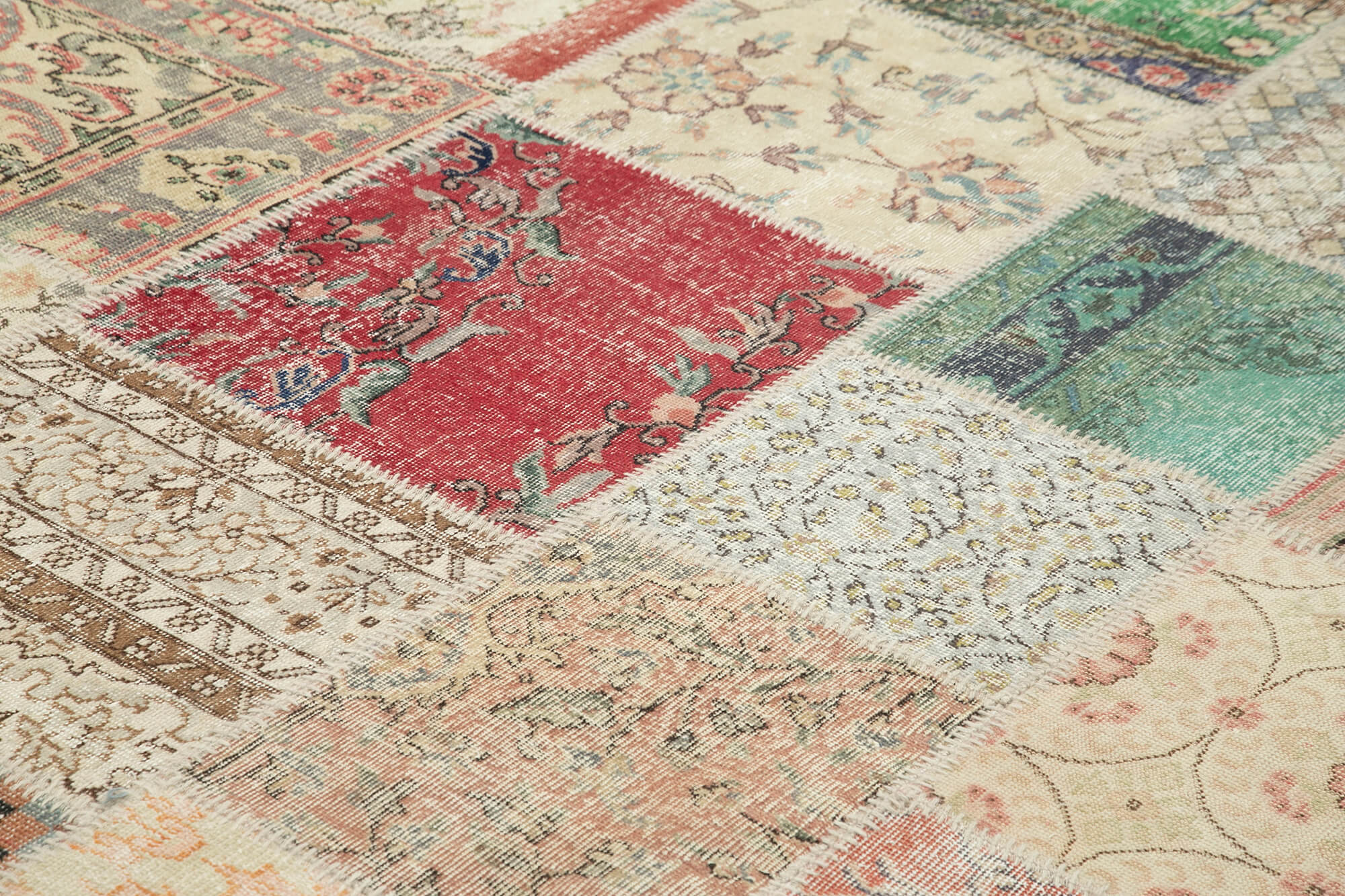 Handmade Area Rug - Kirk Yama Beige Patchwork Cotton Wool Carpet 10'x13'4''