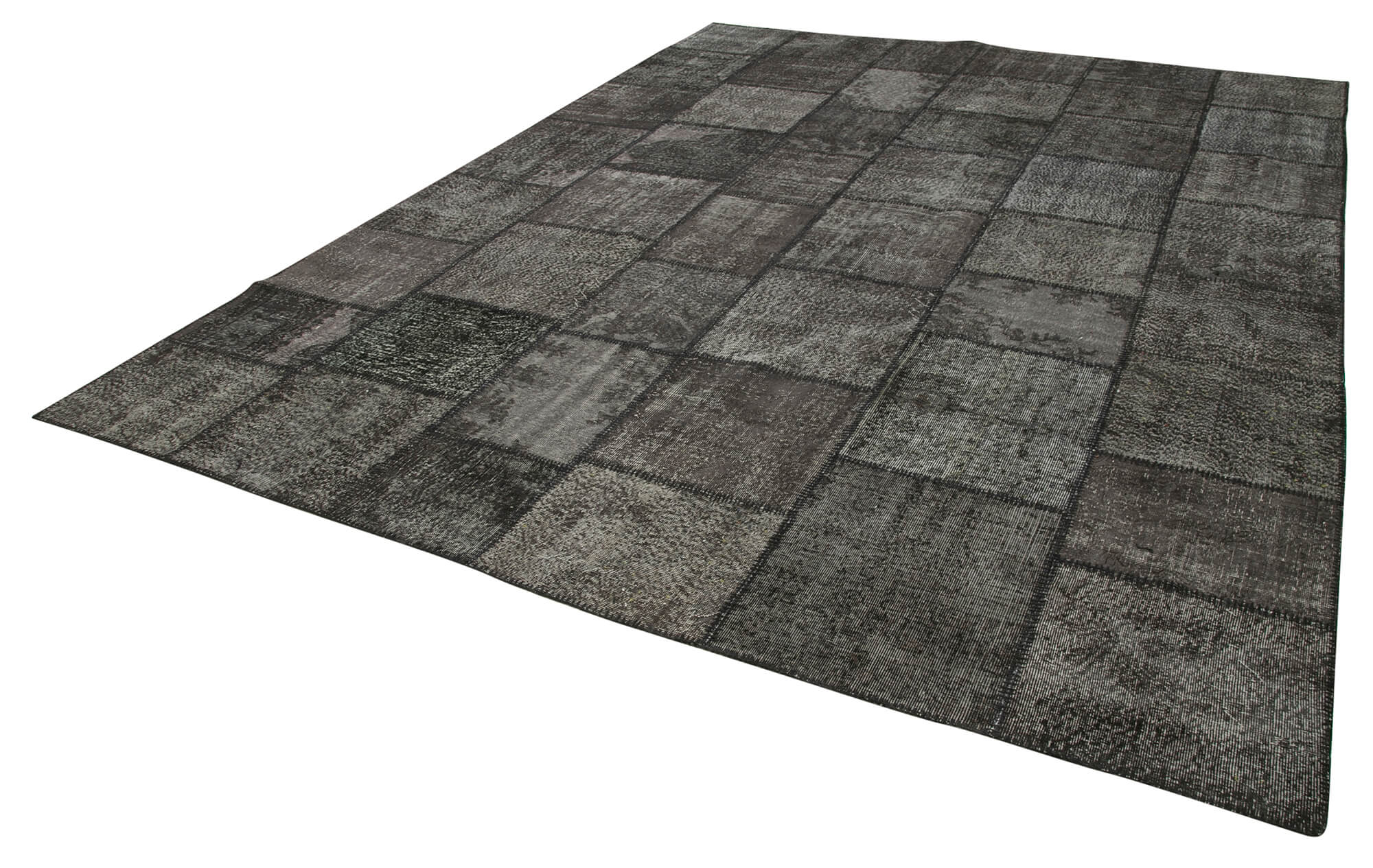 Handmade Area Rug - Kirk Yama Black Patchwork Cotton Wool Carpet 9'11''x13'2''