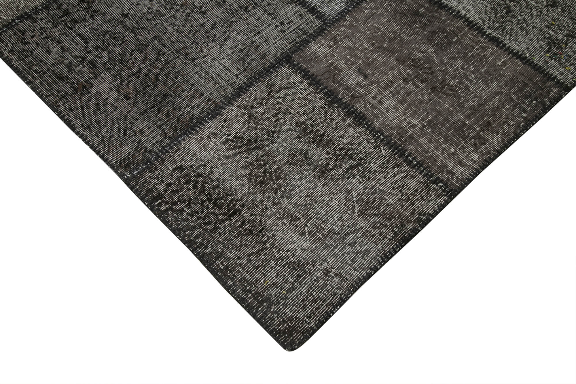 Handmade Area Rug - Kirk Yama Black Patchwork Cotton Wool Carpet 9'11''x13'2''