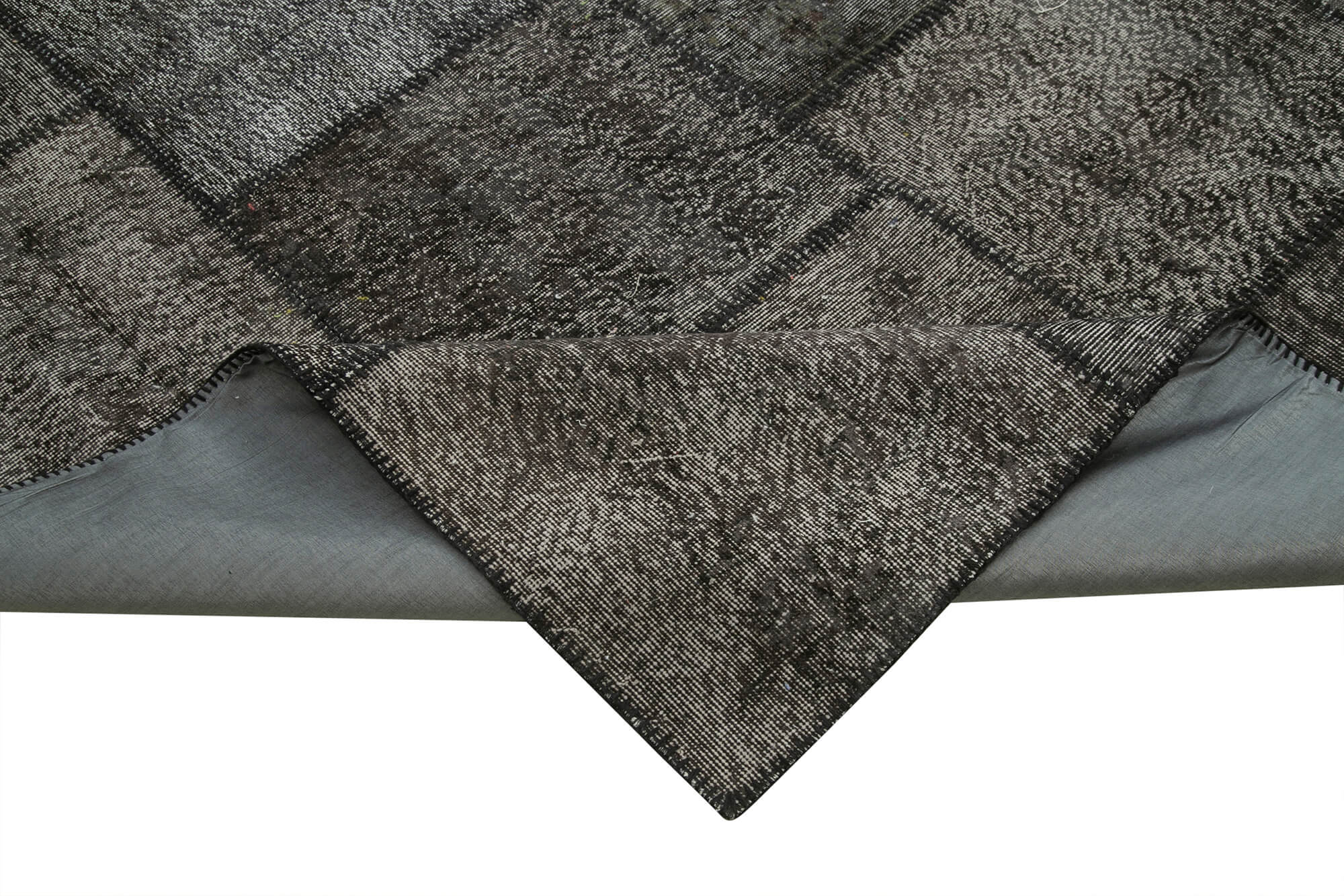Handmade Area Rug - Kirk Yama Black Patchwork Cotton Wool Carpet 9'11''x13'2''