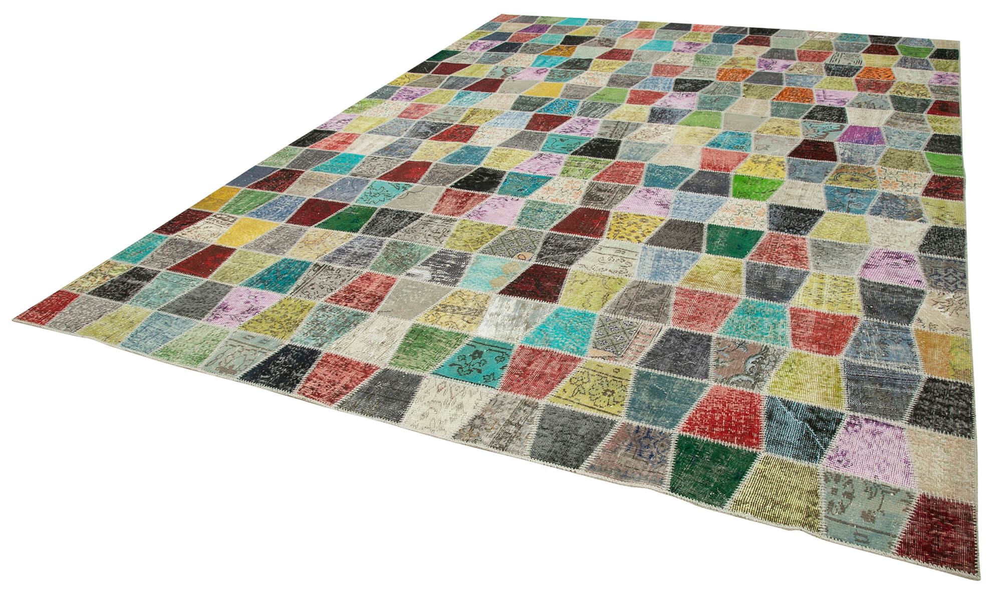 Handmade Patchwork Area Rug – Pink Patchwork Rug Cotton Wool Carpet 10'x13'3''