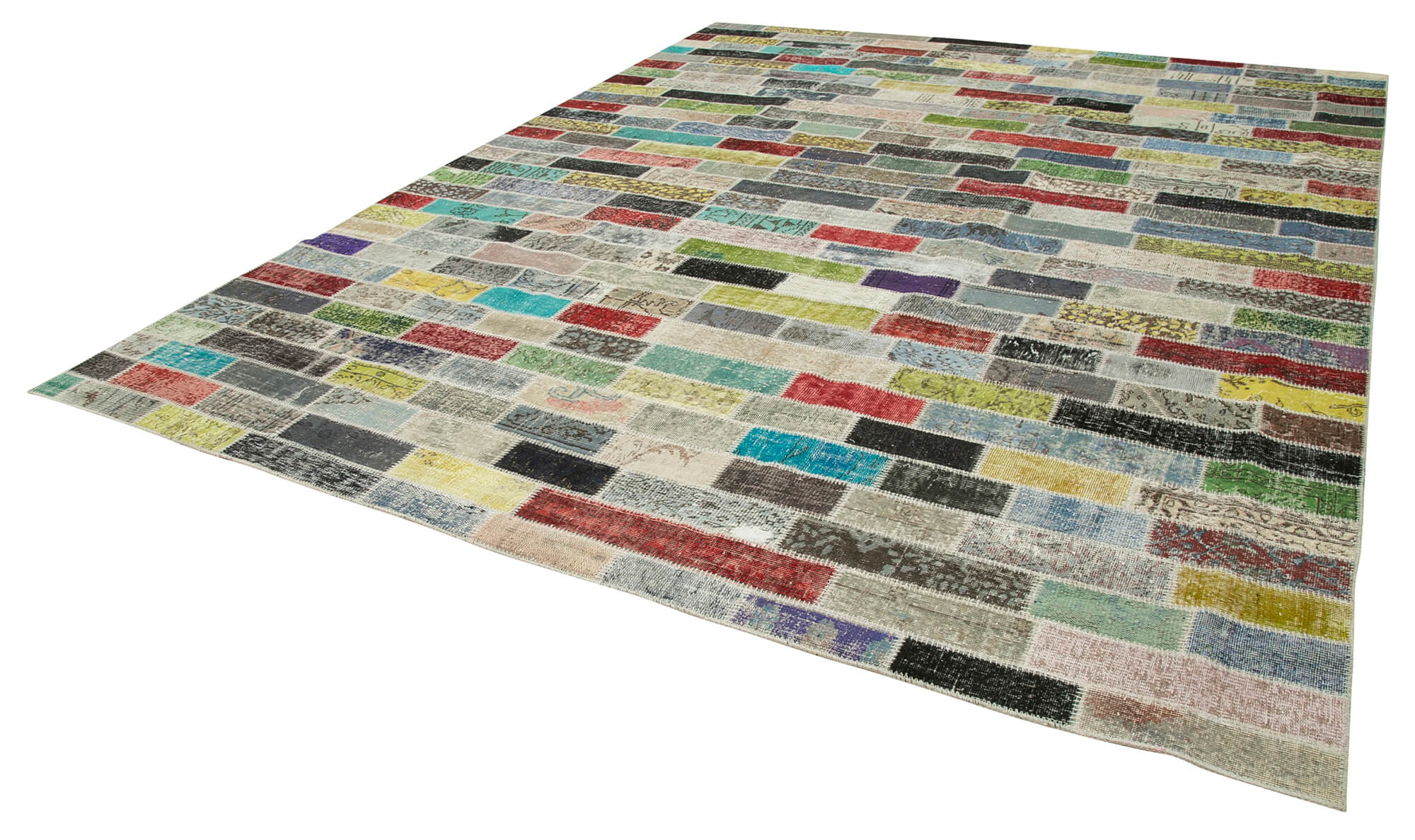 Handmade Patchwork Rug - Kirk Yama Pink Patchwork Carpet, Cotton Wool Blend 9'11''x12'8''