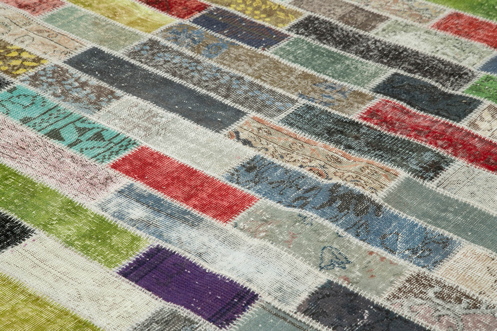 Handmade Patchwork Rug - Kirk Yama Pink Patchwork Carpet, Cotton Wool Blend 9'11''x12'8''