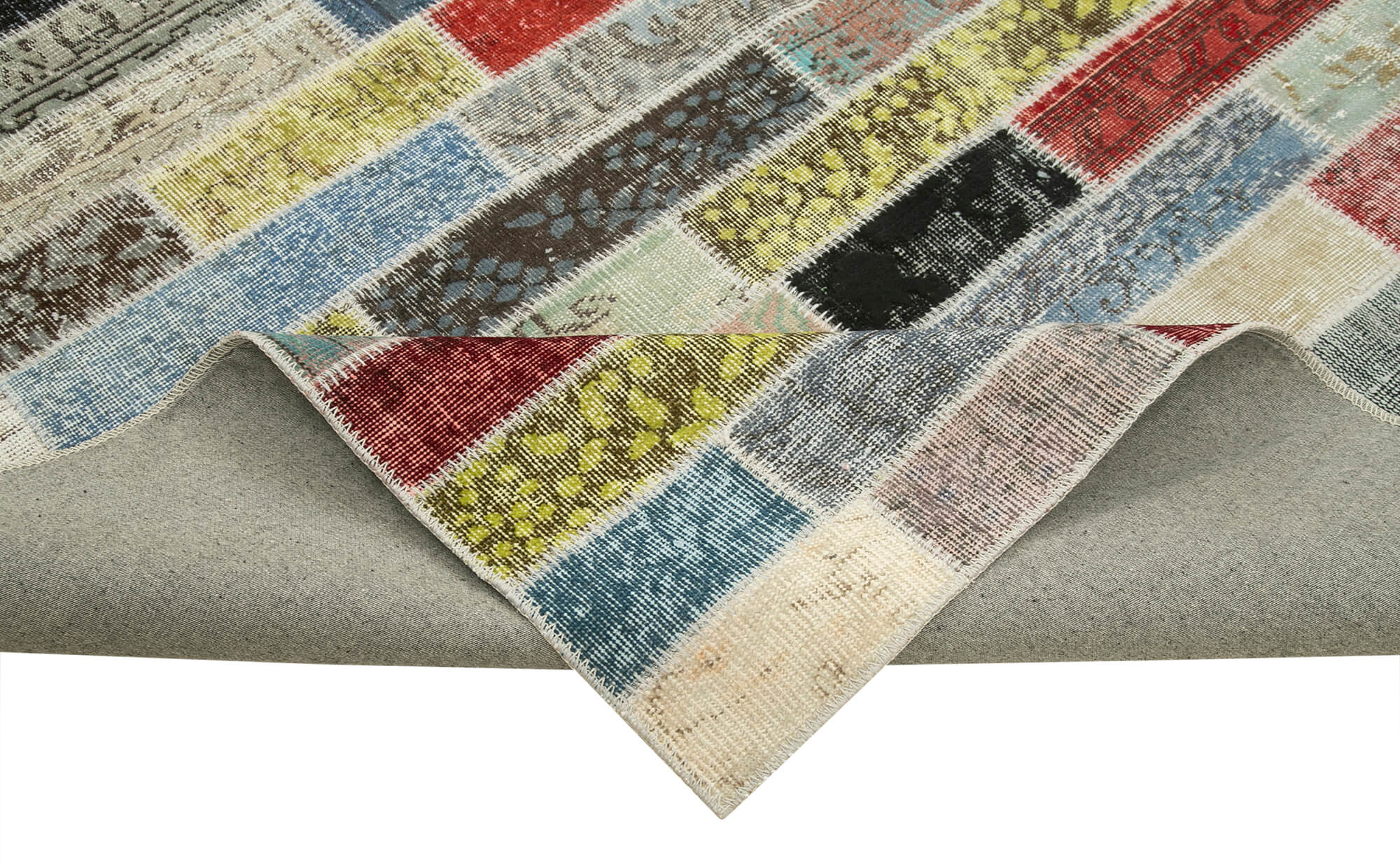 Handmade Patchwork Rug - Kirk Yama Pink Patchwork Carpet, Cotton Wool Blend 9'11''x12'8''