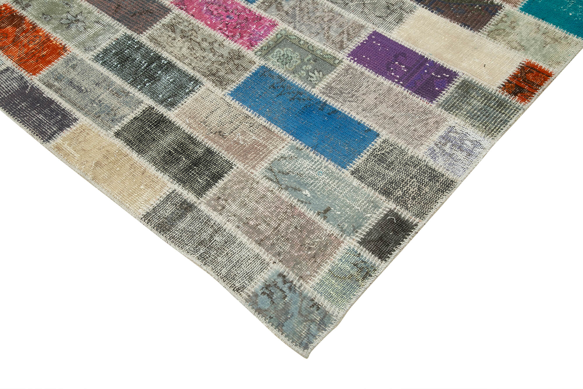 Handmade Patchwork Area Rug | Vintage Turkish Rug Cotton Wool Soft Floor Covering