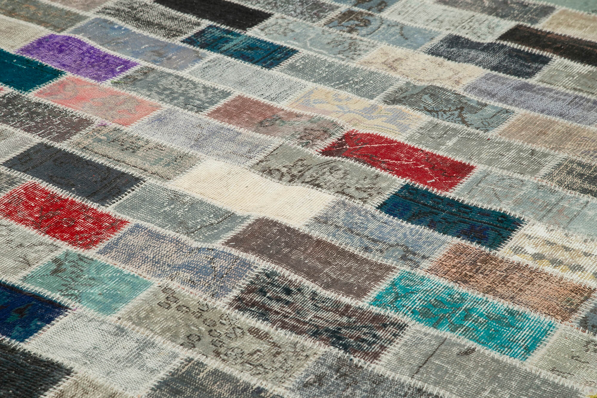 Handmade Patchwork Area Rug | Vintage Turkish Rug Cotton Wool Soft Floor Covering