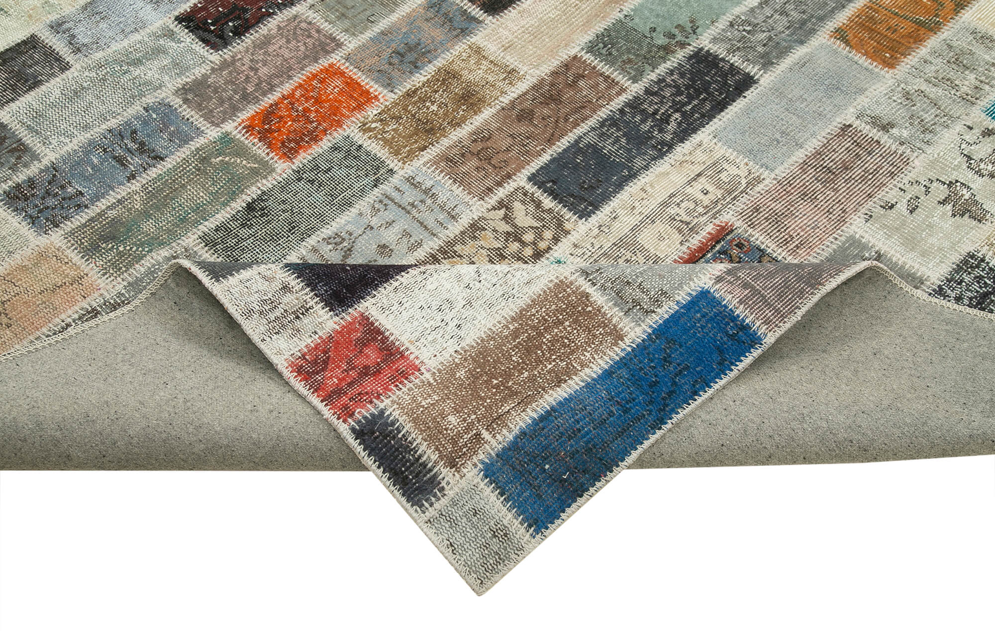 Handmade Patchwork Area Rug | Vintage Turkish Rug Cotton Wool Soft Floor Covering