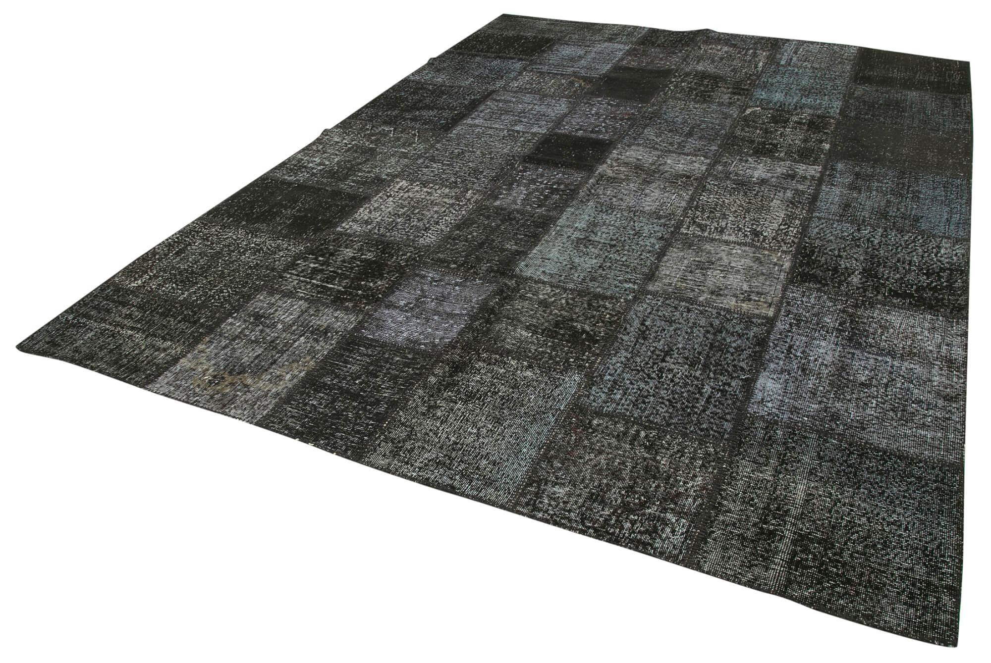 Handmade Patchwork Rug – Black Patchwork Carpet Cotton Wool Area Rug 8'4" x 11'7"