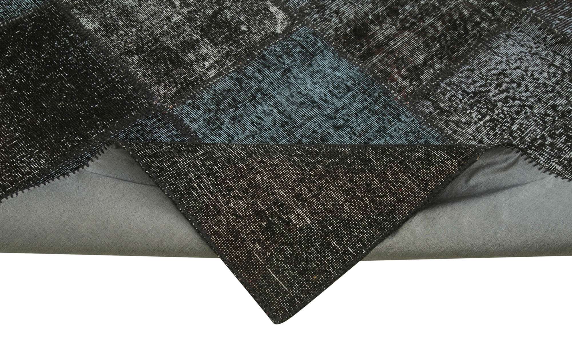 Handmade Patchwork Rug – Black Patchwork Carpet Cotton Wool Area Rug 8'4" x 11'7"