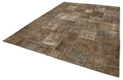 Handmade Patchwork Rug - Brown Cotton Wool Vintage Area Rug 8'4" x 11'6"