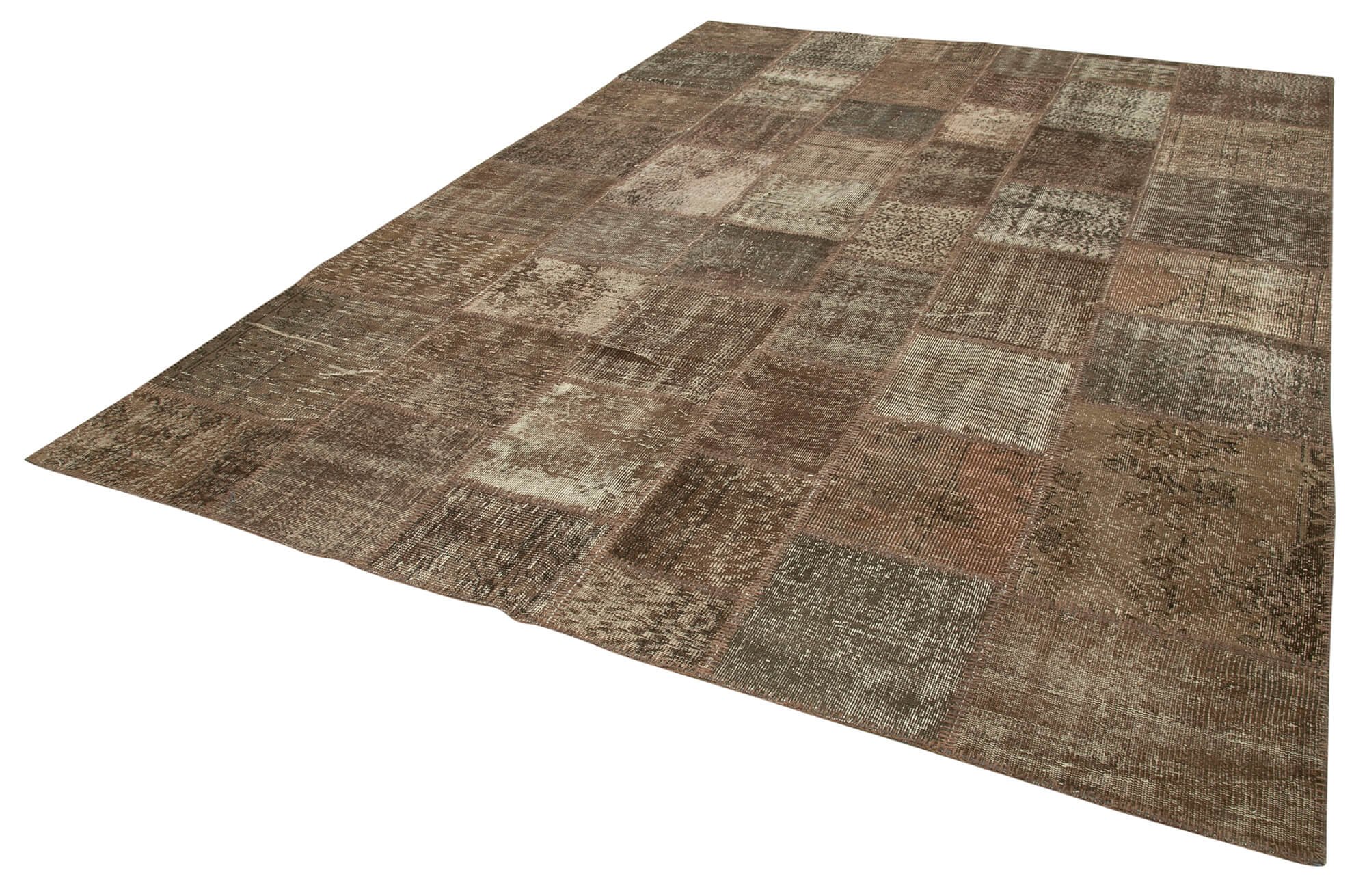 Handmade Patchwork Rug - Brown Cotton Wool Vintage Area Rug 8'4" x 11'6"