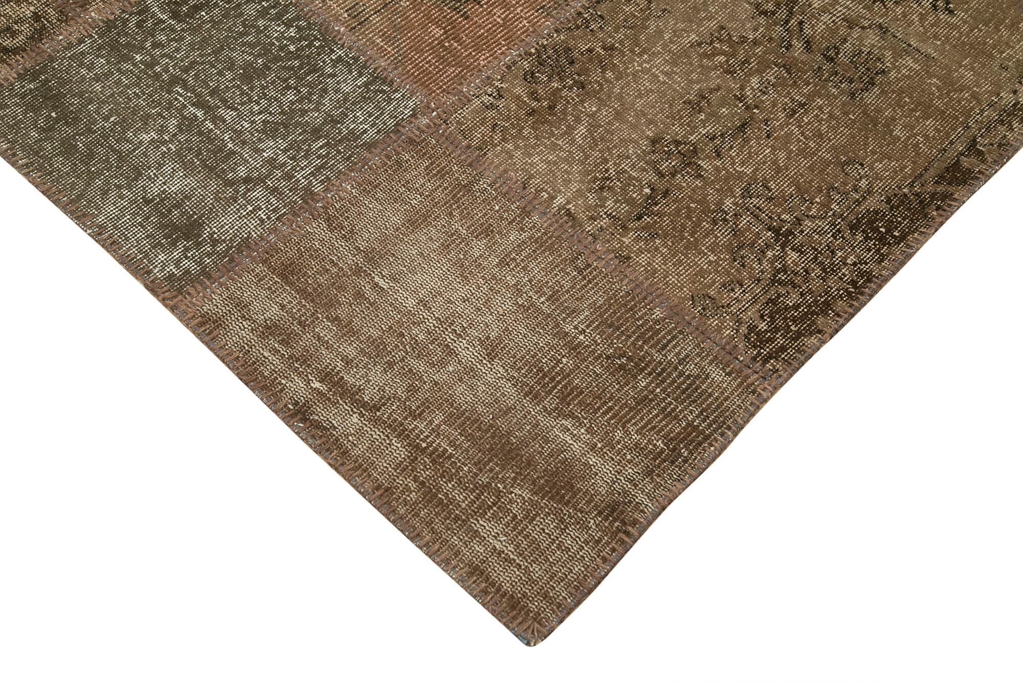 Handmade Patchwork Rug - Brown Cotton Wool Vintage Area Rug 8'4" x 11'6"