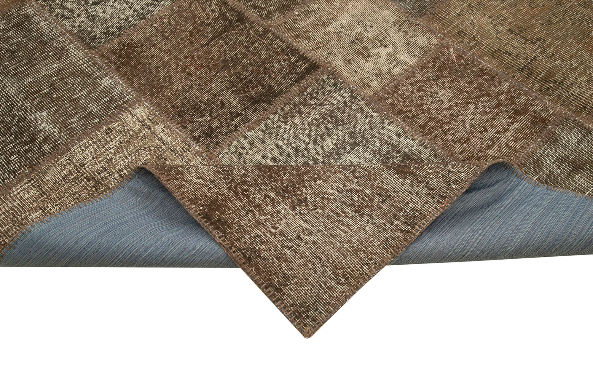Handmade Patchwork Rug - Brown Cotton Wool Vintage Area Rug 8'4" x 11'6"