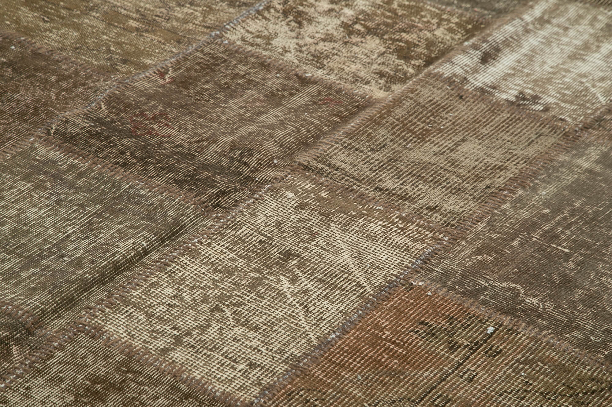 Handmade Area Rug - Brown Patchwork Turkish Wool Cotton Carpet 8'4''x11'6''